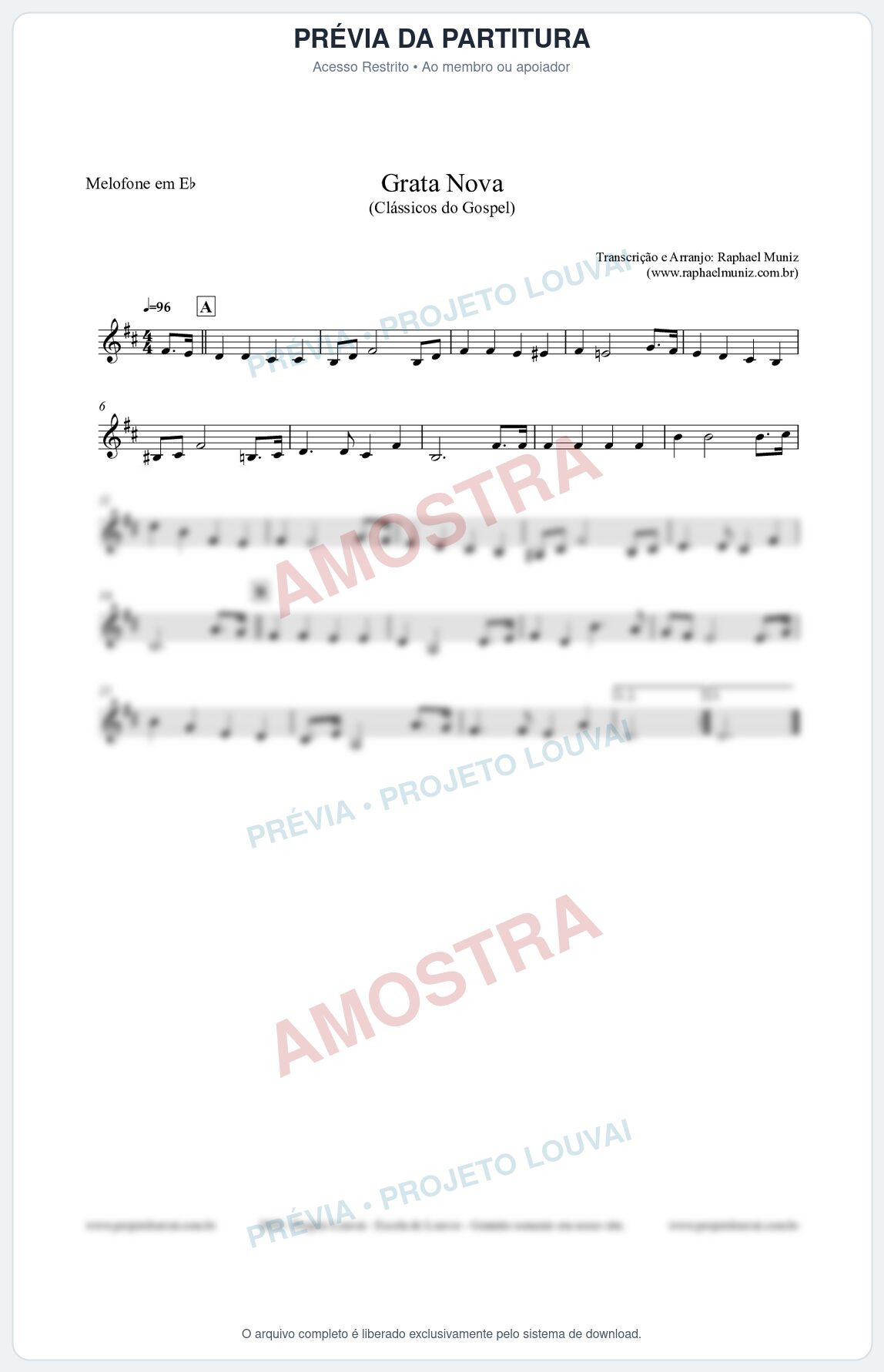 Prévia protegida da primeira página da partitura Partitura para Melofone em Eb - Grata Nova - Harpa Cristã 18 (Tom Dm) - Clássicos do Gospel