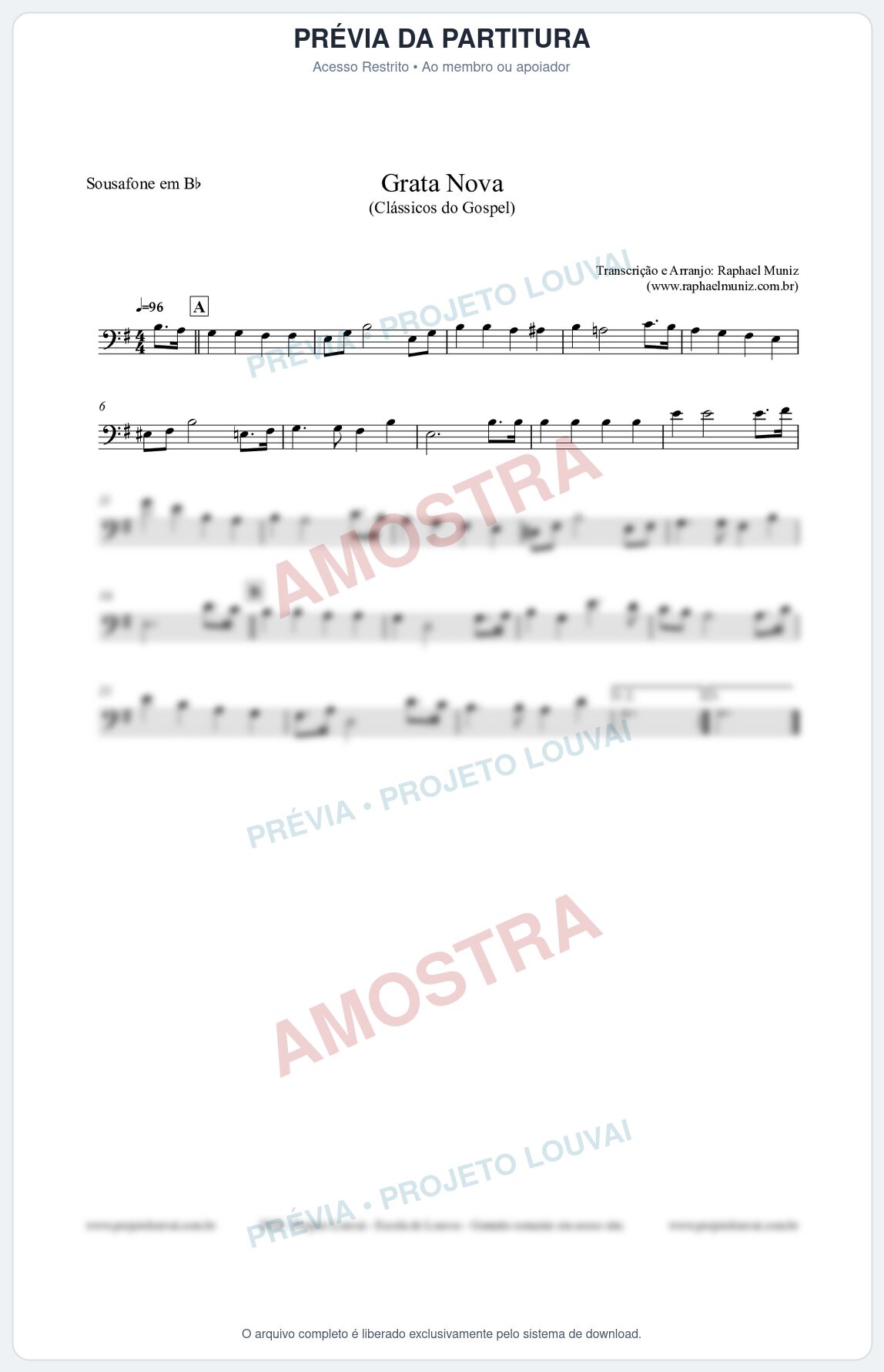 Prévia protegida da primeira página da partitura Partitura para Sousafone em Bb - Grata Nova - Harpa Cristã 18 (Tom Dm) - Clássicos do Gospel