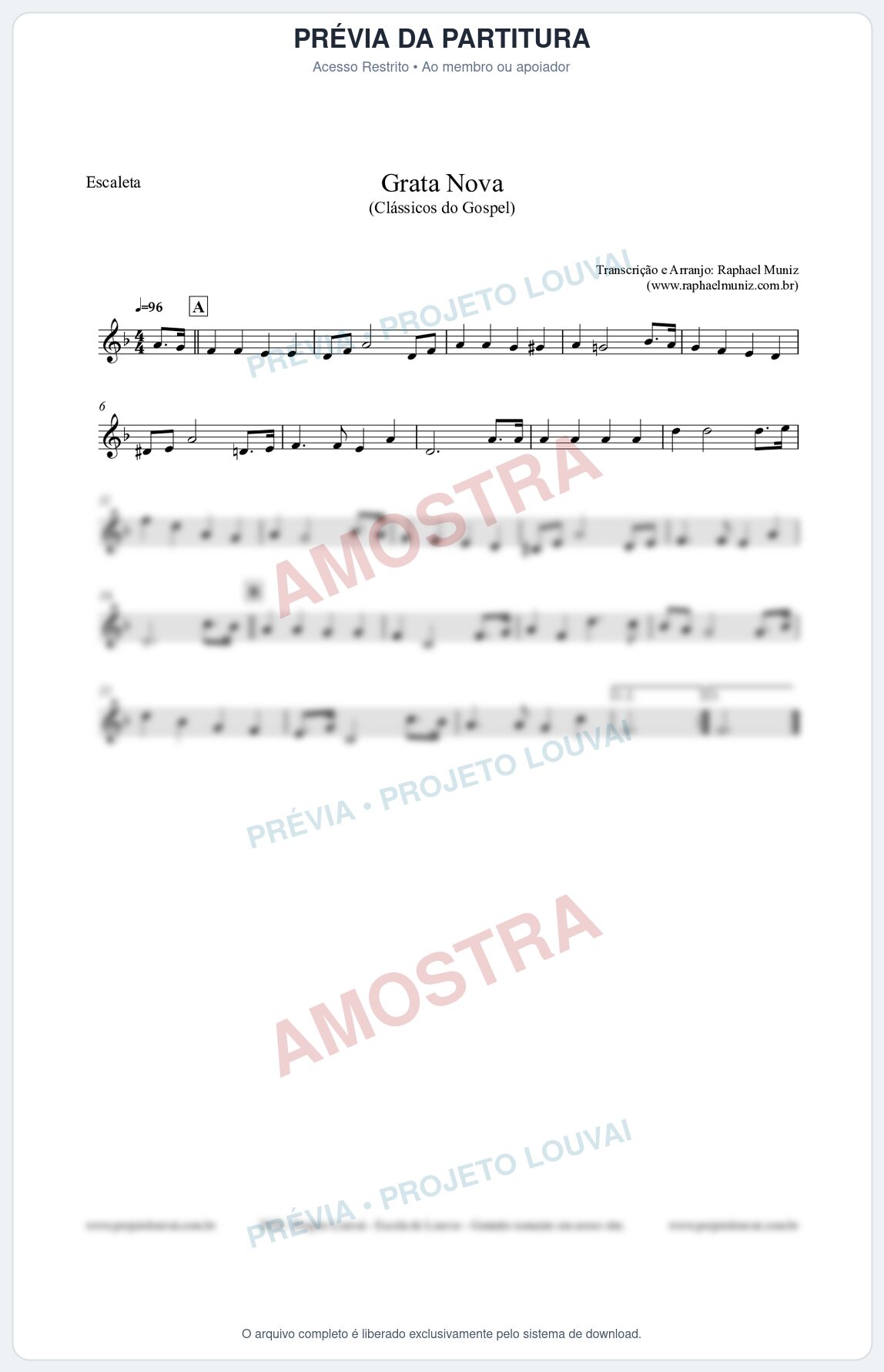 Prévia protegida da primeira página da partitura Partitura para Escaleta - Grata Nova - Harpa Cristã 18 (Tom Dm) - Clássicos do Gospel