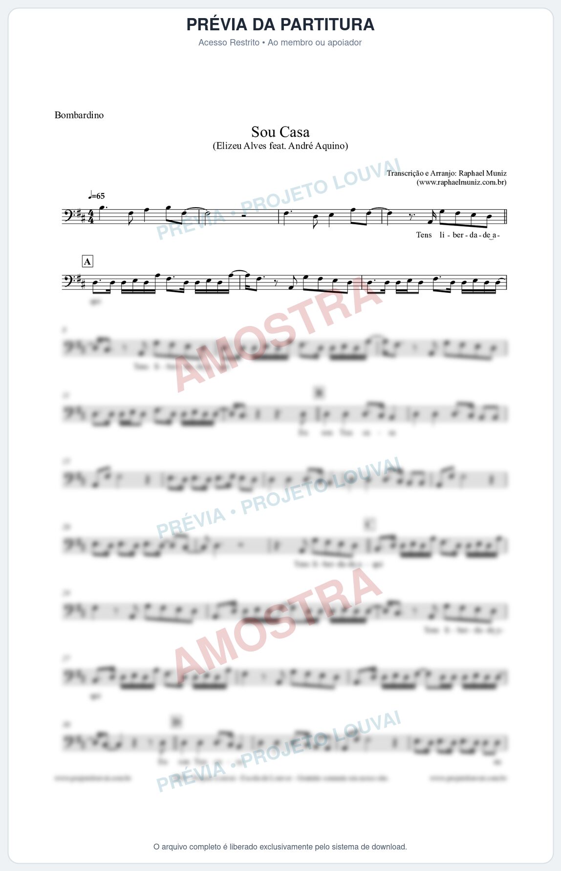 Prévia protegida da primeira página da partitura Partitura para Bombardino - Sou Casa (Tom C) - Elizeu Alves feat André Aquino
