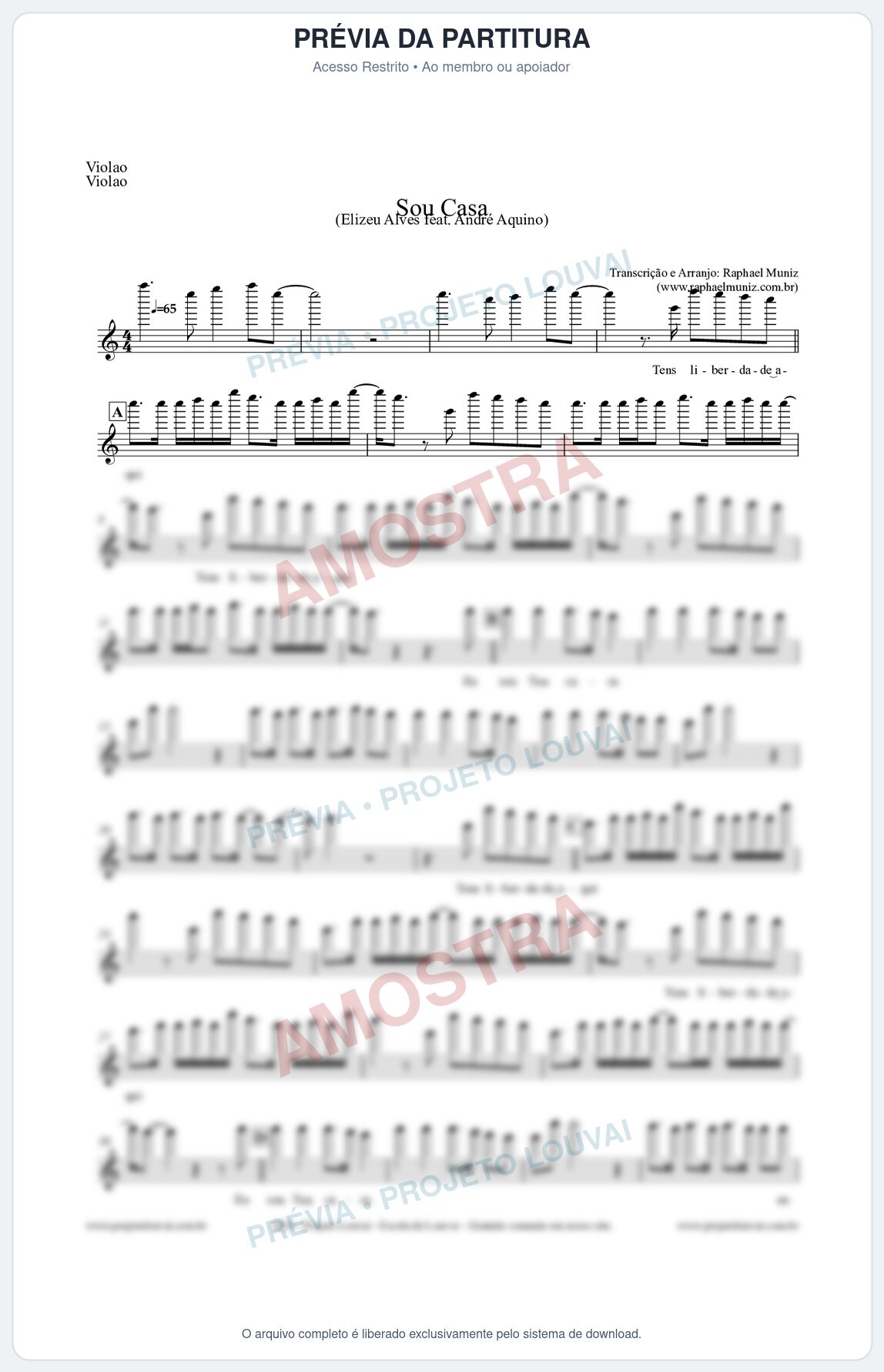 Prévia protegida da primeira página da partitura Partitura para Violão - Sou Casa (Tom C) - Elizeu Alves feat André Aquino