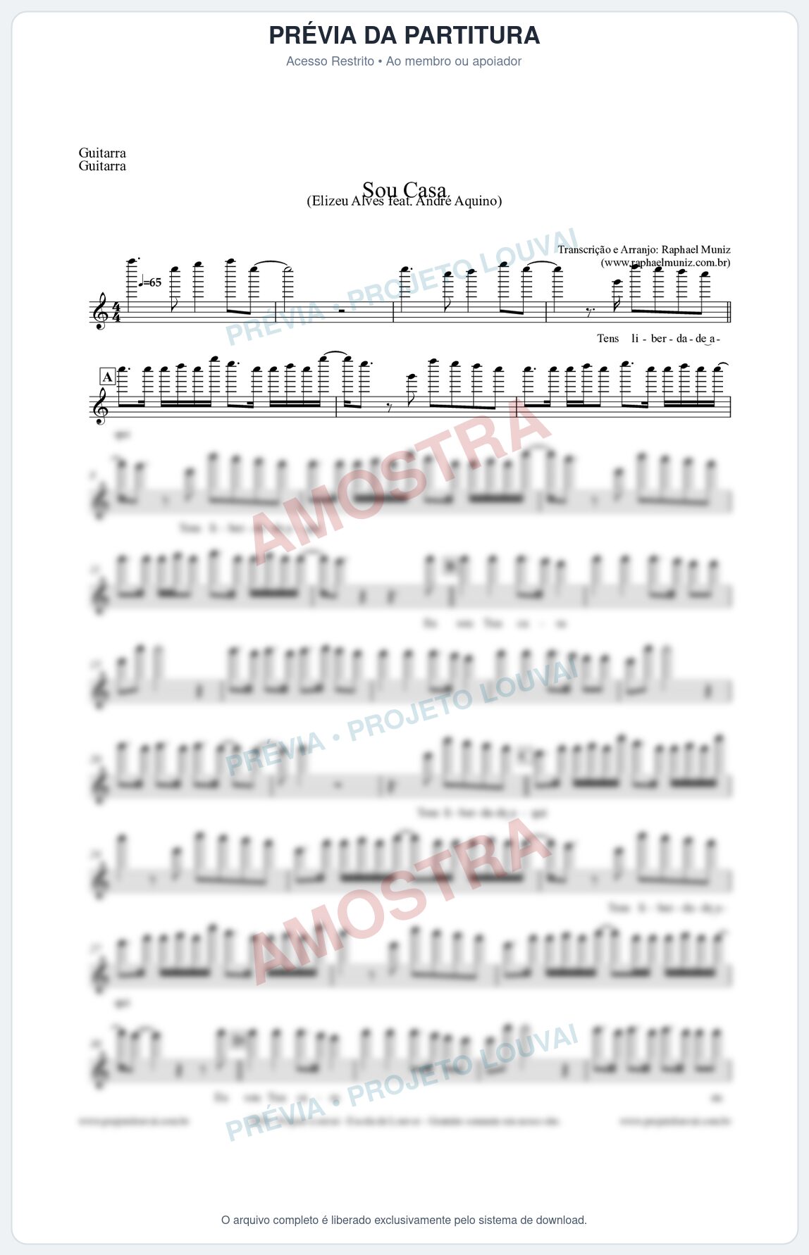 Prévia protegida da primeira página da partitura Partitura para Guitarra - Sou Casa (Tom C) - Elizeu Alves feat André Aquino