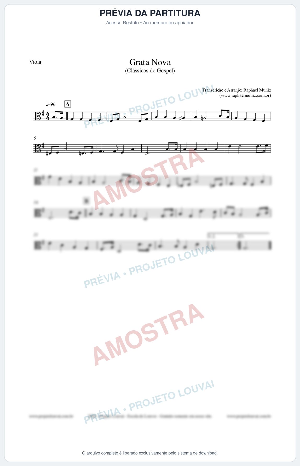 Prévia protegida da primeira página da partitura Partitura para Viola - Grata Nova - Harpa Cristã 18 (Tom Em) - Clássicos do Gospel