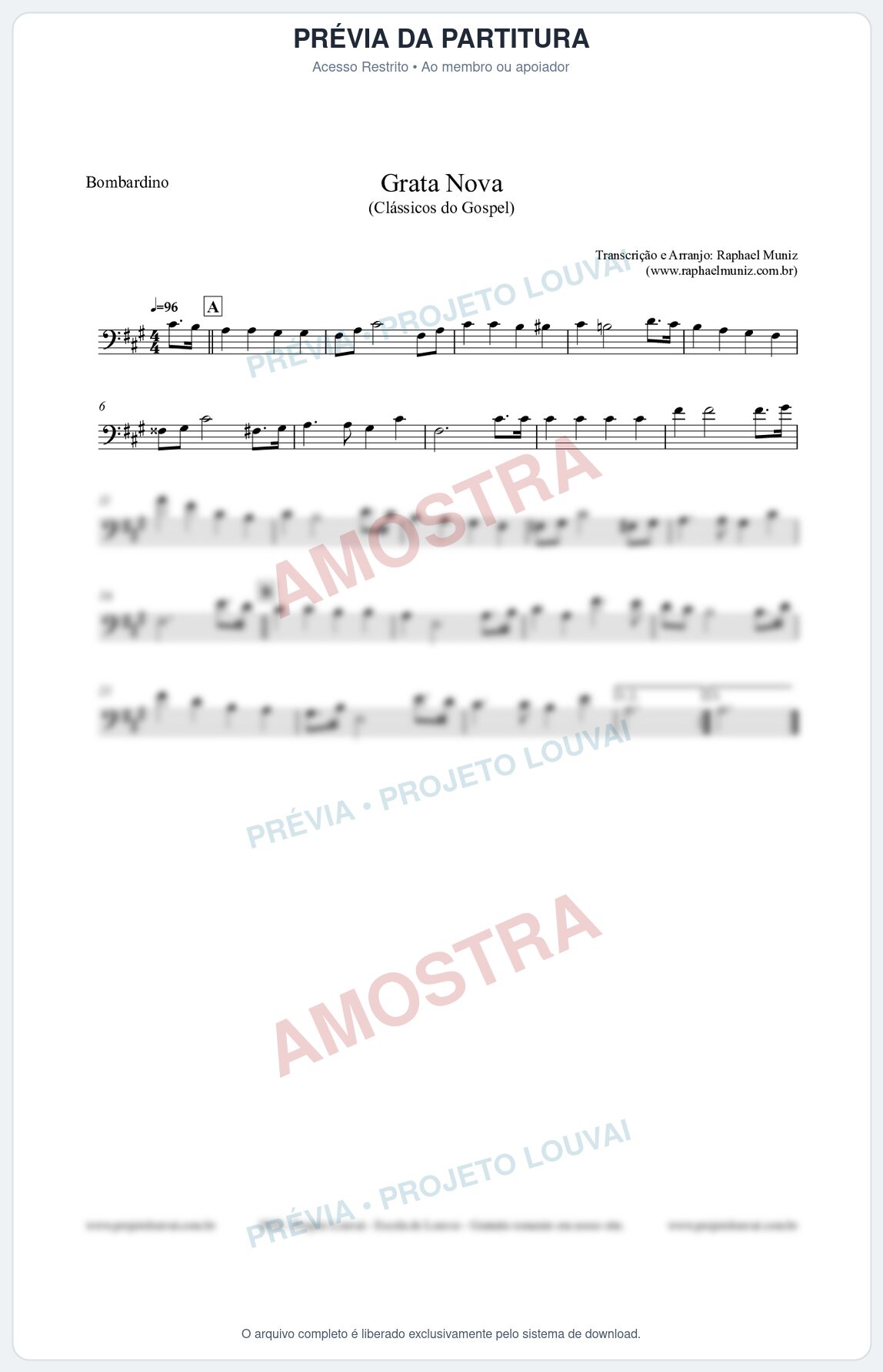 Prévia protegida da primeira página da partitura Partitura para Bombardino - Grata Nova - Harpa Cristã 18 (Tom Em) - Clássicos do Gospel
