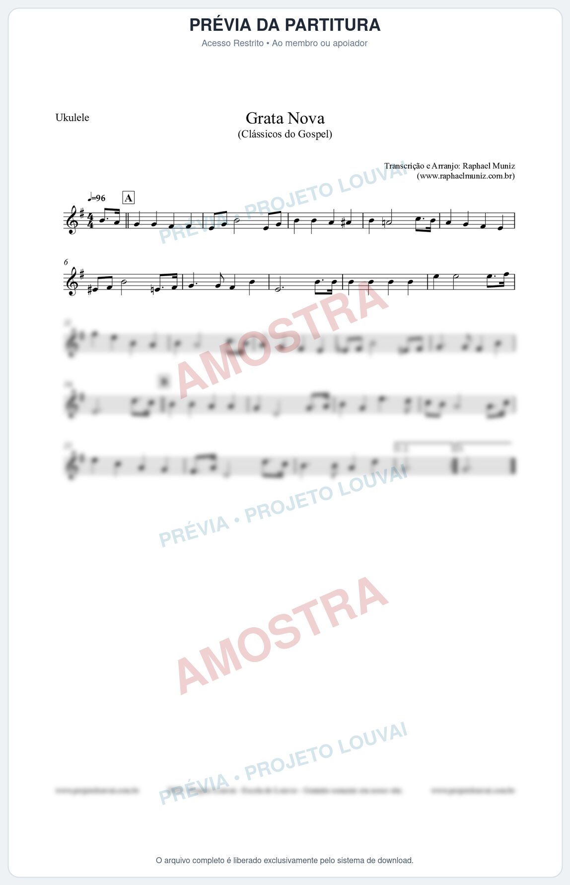 Prévia protegida da primeira página da partitura Partitura para Ukulele - Grata Nova - Harpa Cristã 18 (Tom Em) - Clássicos do Gospel