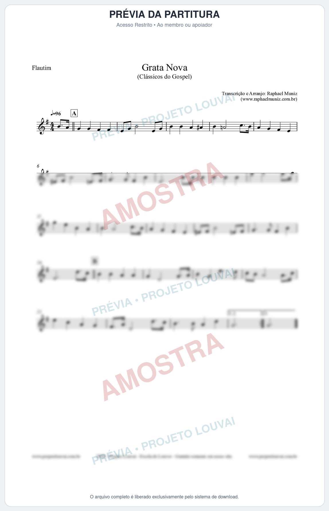 Prévia protegida da primeira página da partitura Partitura para Flautim - Grata Nova - Harpa Cristã 18 (Tom Em) - Clássicos do Gospel