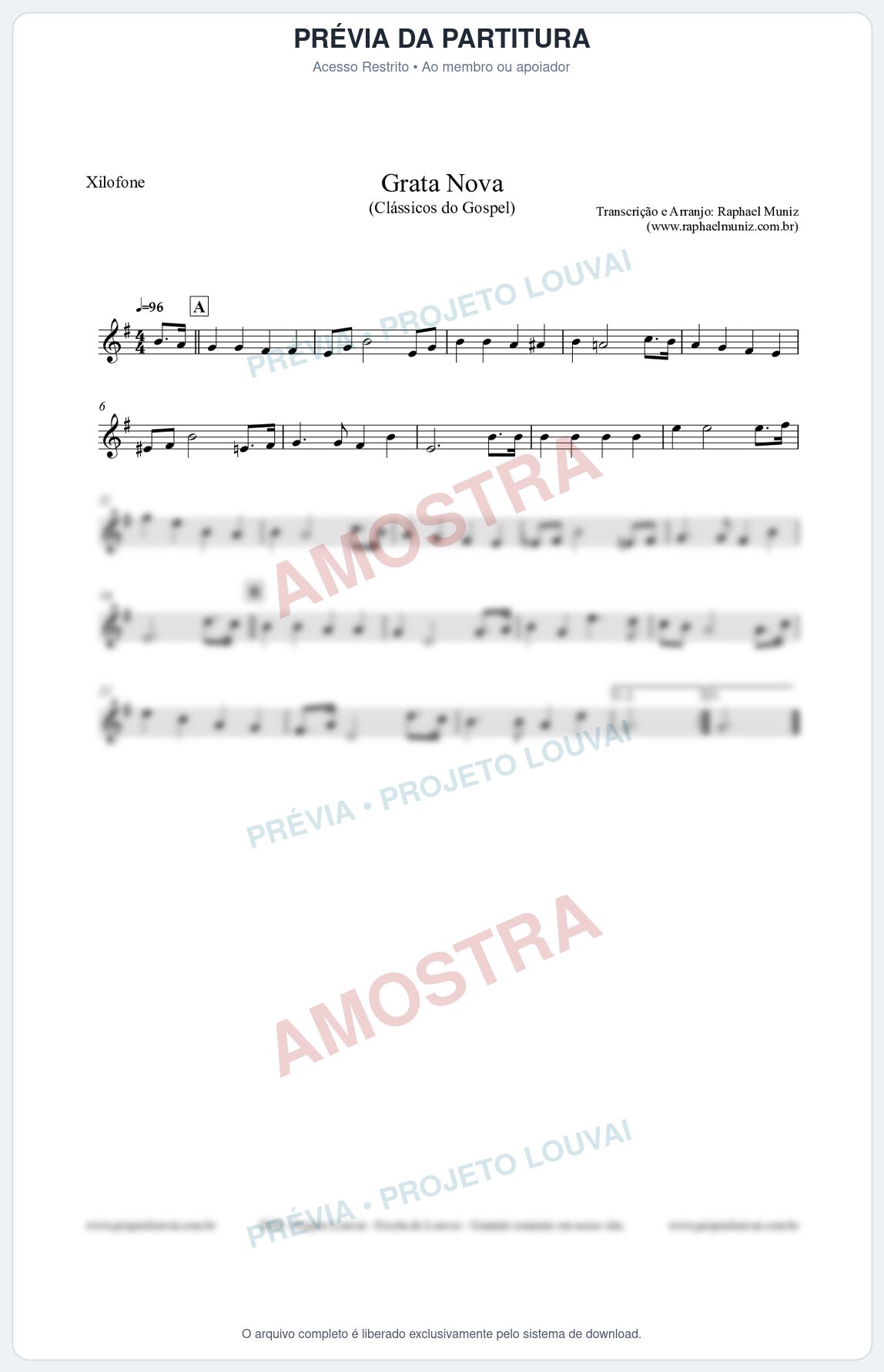 Prévia protegida da primeira página da partitura Partitura para Xilofone - Grata Nova - Harpa Cristã 18 (Tom Em) - Clássicos do Gospel