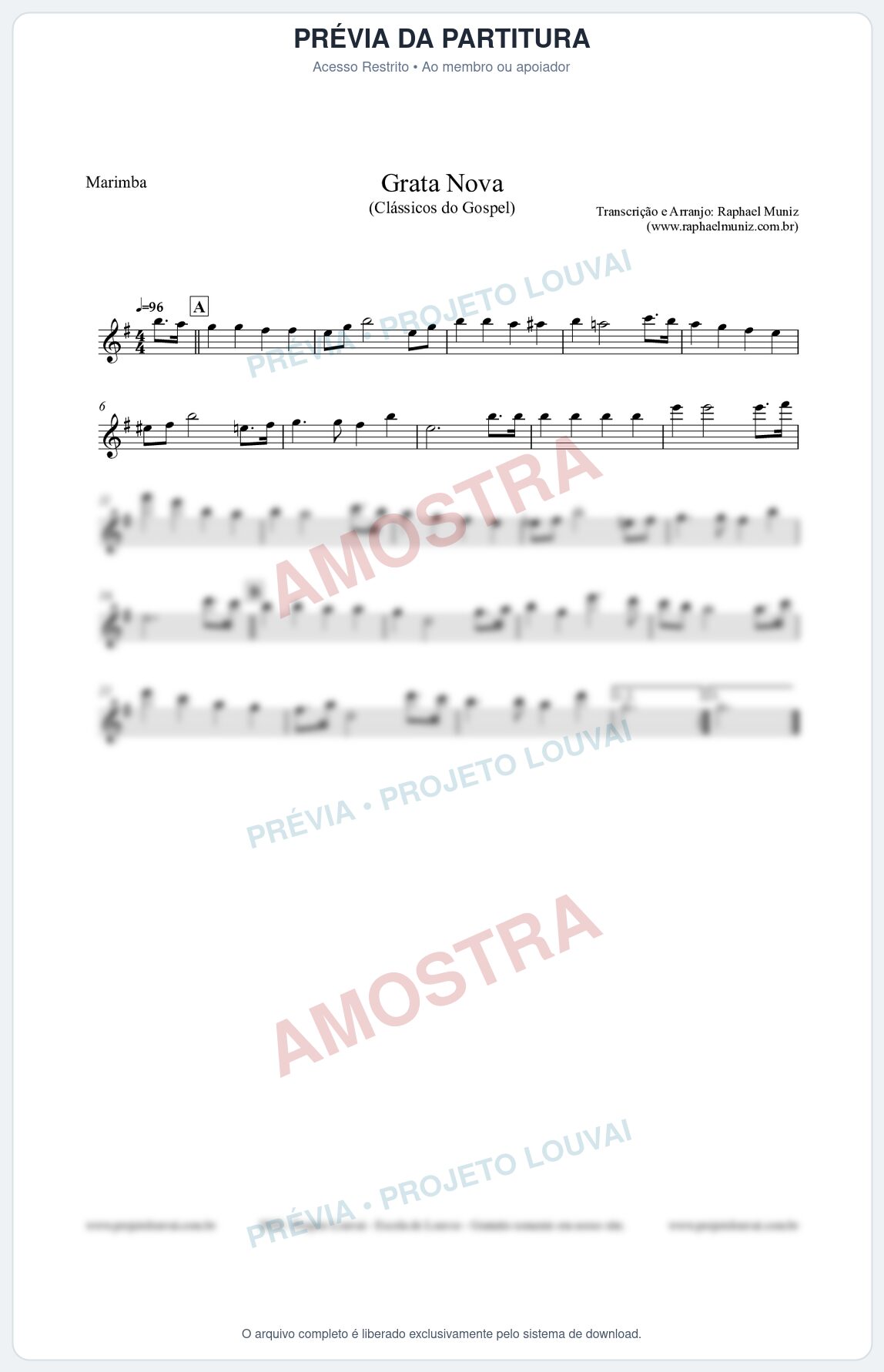 Prévia protegida da primeira página da partitura Partitura para Marimba - Grata Nova - Harpa Cristã 18 (Tom Em) - Clássicos do Gospel