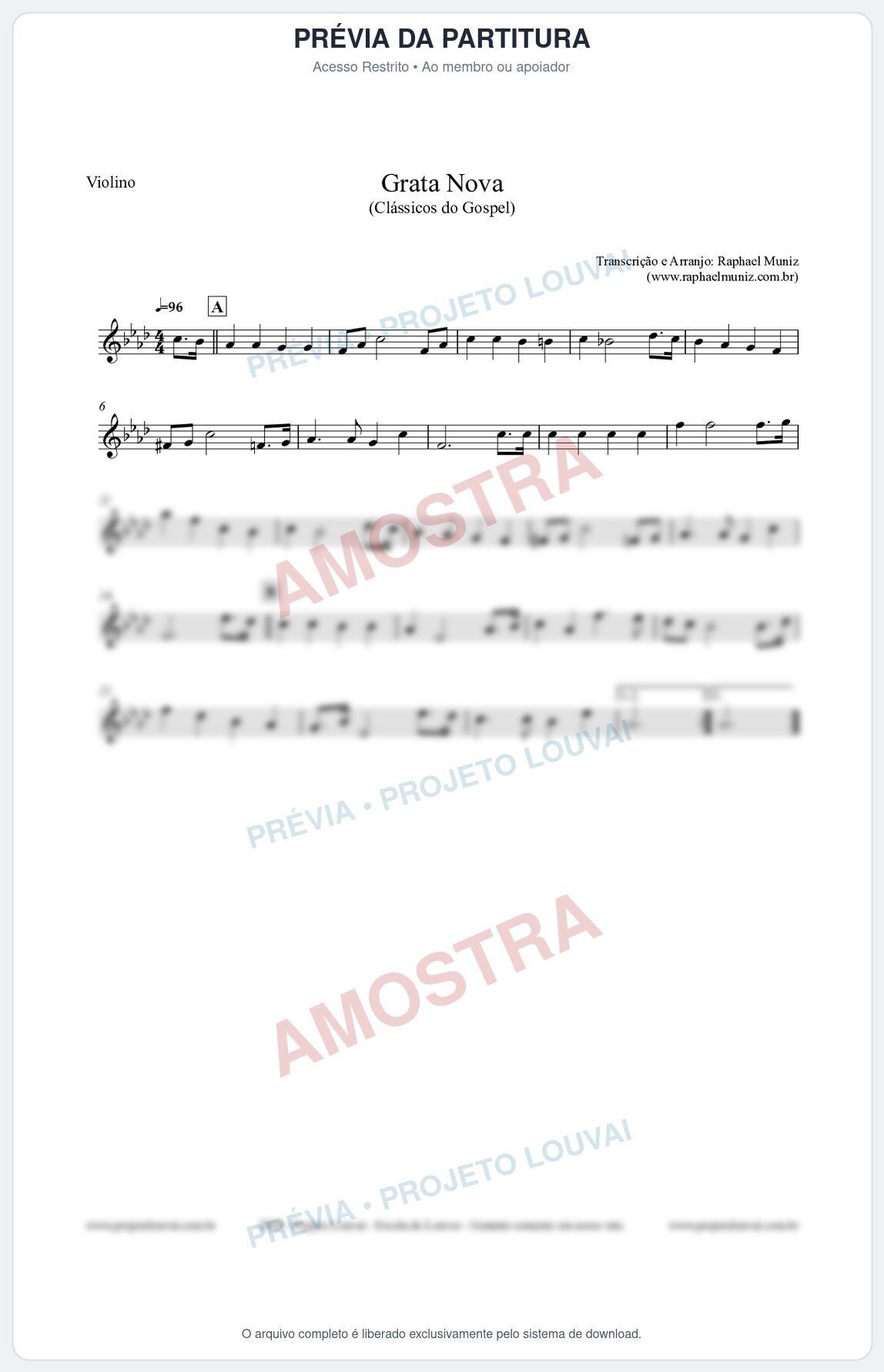 Prévia protegida da primeira página da partitura Partitura para Violino - Grata Nova - Harpa Cristã 18 (Tom Fm) - Clássicos do Gospel