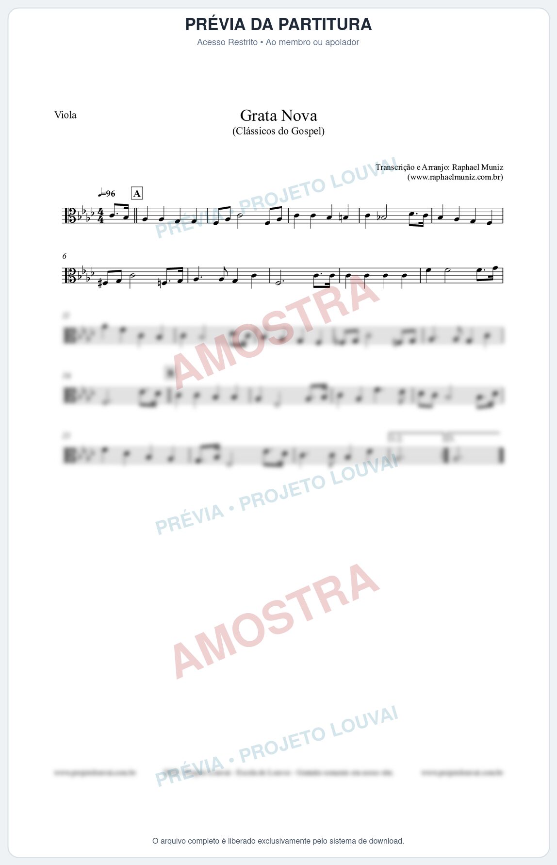 Prévia protegida da primeira página da partitura Partitura para Viola - Grata Nova - Harpa Cristã 18 (Tom Fm) - Clássicos do Gospel