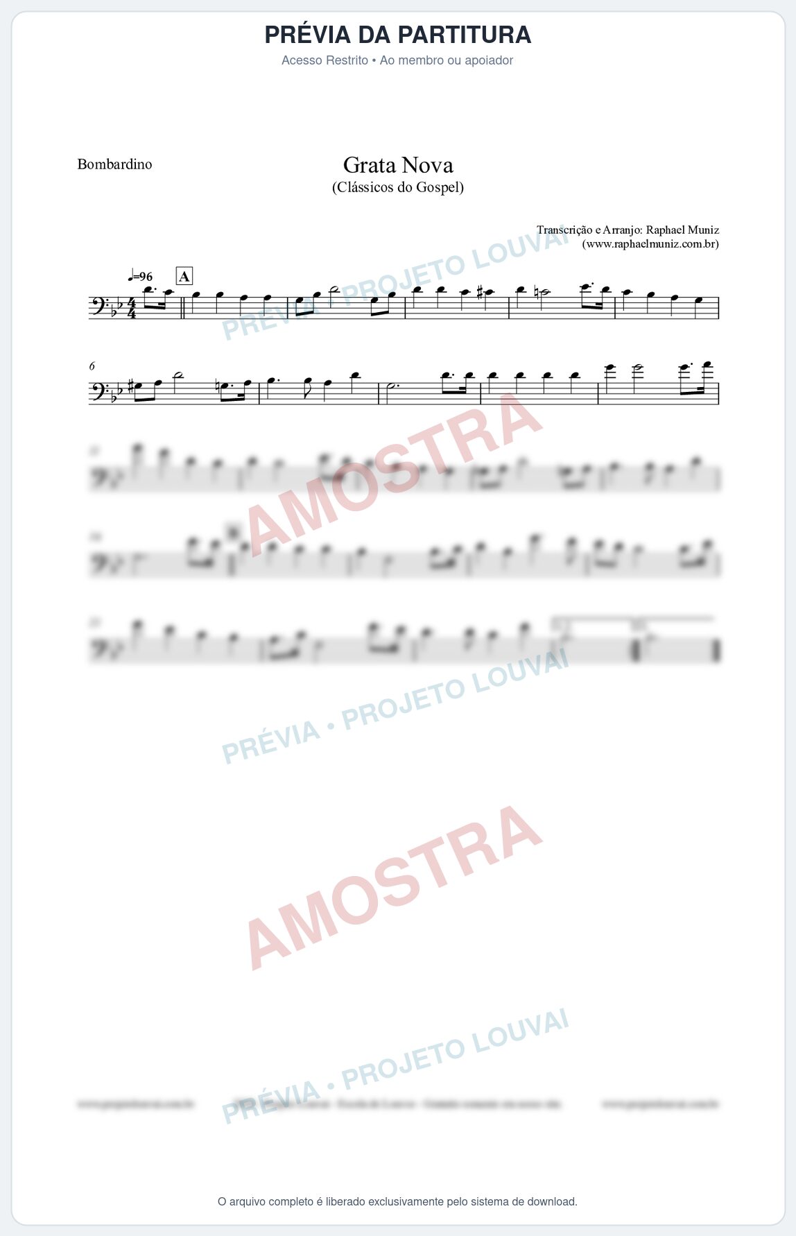Prévia protegida da primeira página da partitura Partitura para Bombardino - Grata Nova - Harpa Cristã 18 (Tom Fm) - Clássicos do Gospel