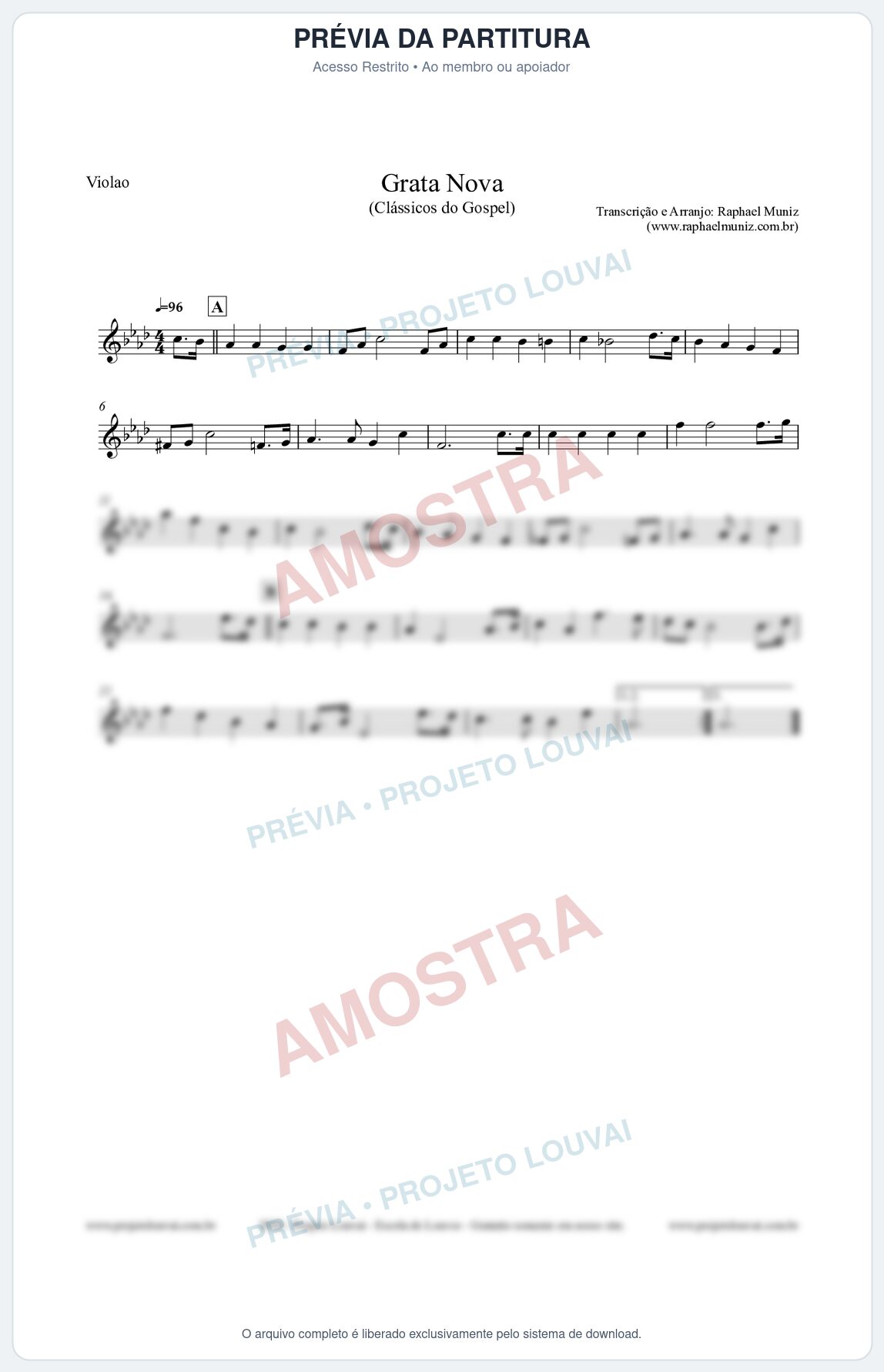 Prévia protegida da primeira página da partitura Partitura para Violão - Grata Nova - Harpa Cristã 18 (Tom Fm) - Clássicos do Gospel