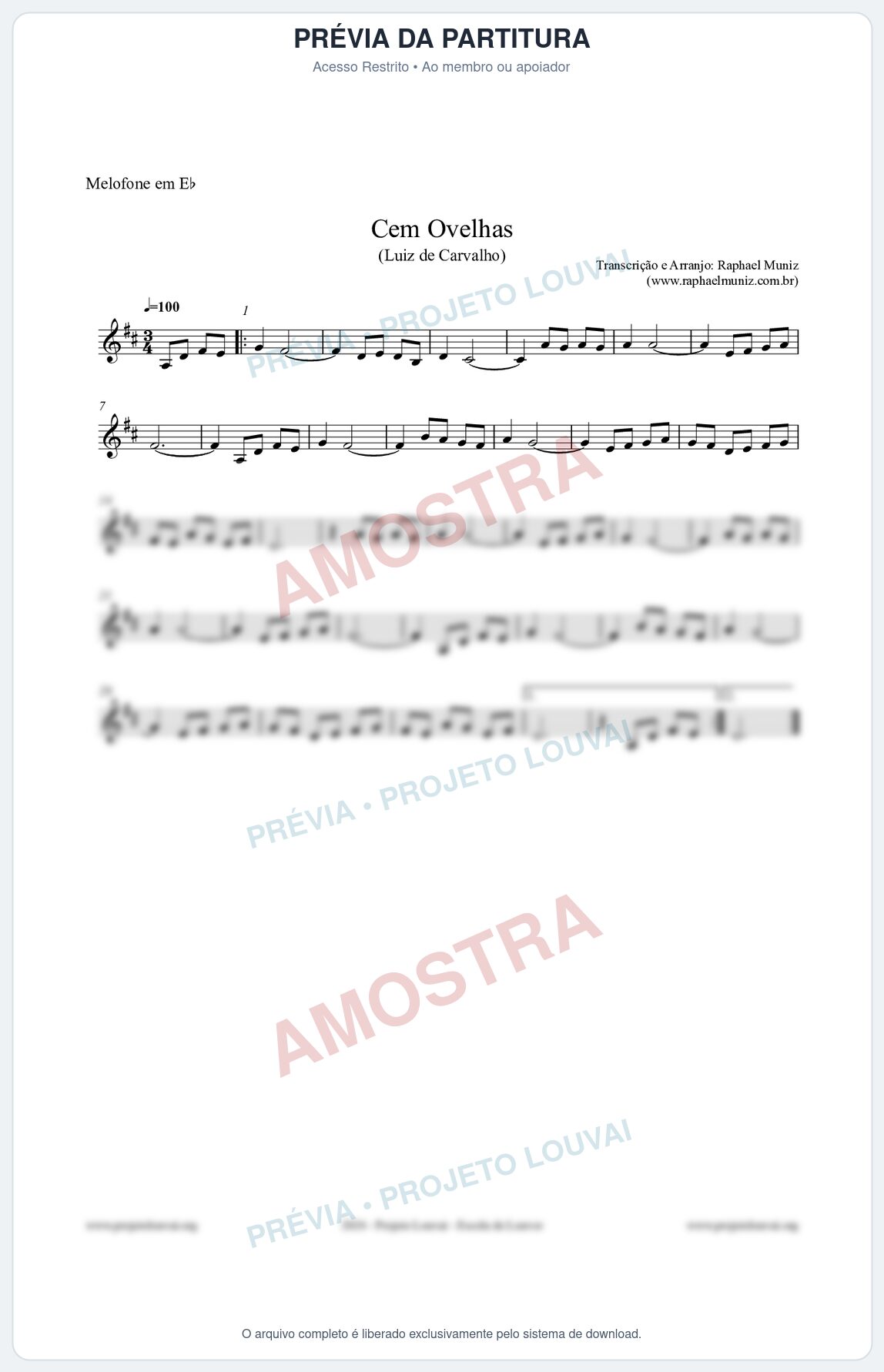 Prévia protegida da primeira página da partitura Partitura para Melofone em Eb - Cem Ovelhas - Luiz de Carvalho