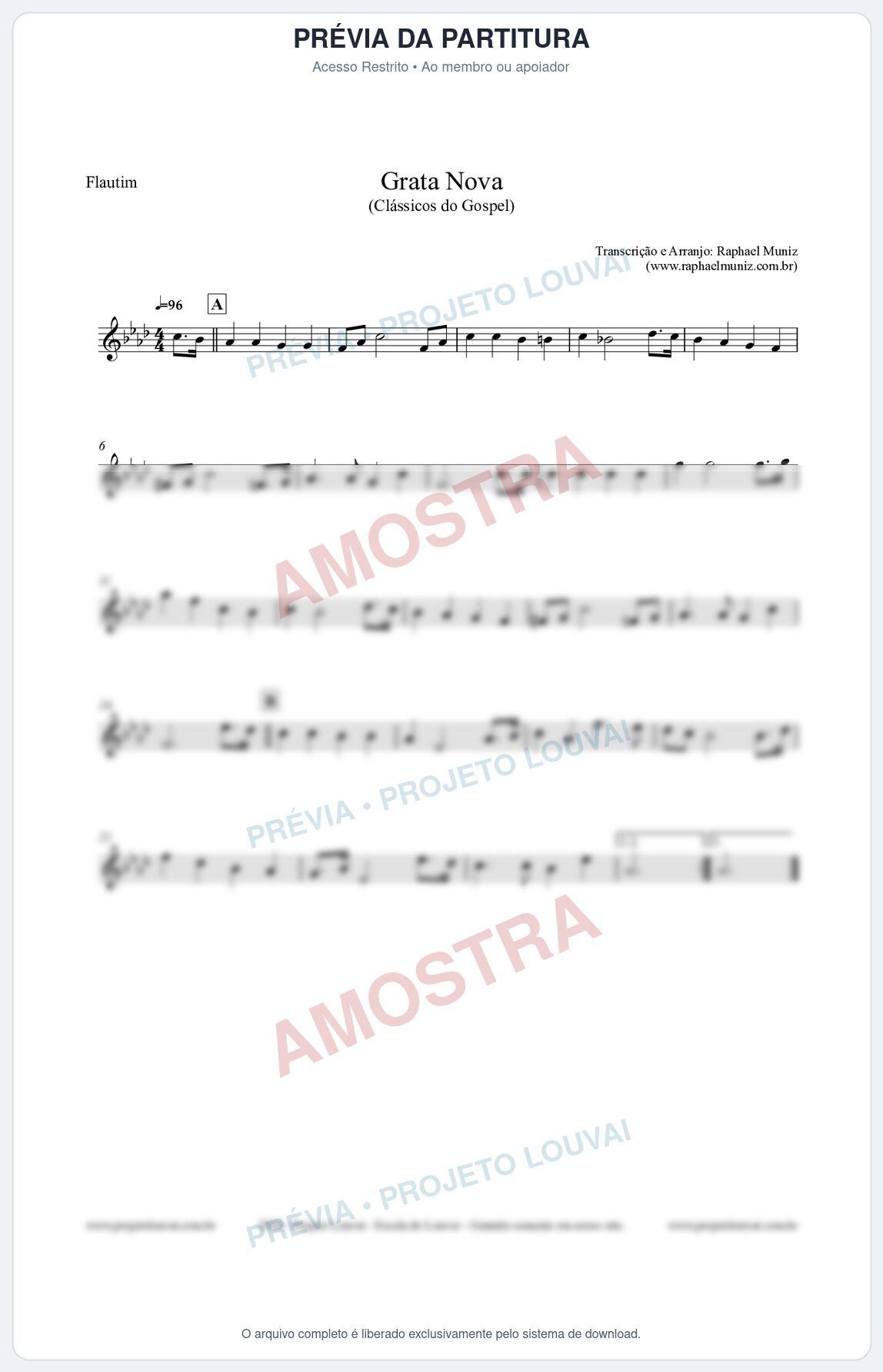 Prévia protegida da primeira página da partitura Partitura para Flautim - Grata Nova - Harpa Cristã 18 (Tom Fm) - Clássicos do Gospel
