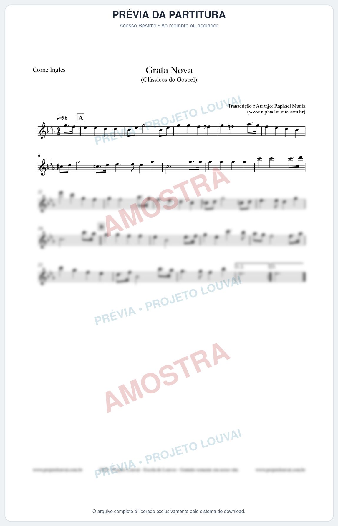 Prévia protegida da primeira página da partitura Partitura para Corne Inglês - Grata Nova - Harpa Cristã 18 (Tom Fm) - Clássicos do Gospel