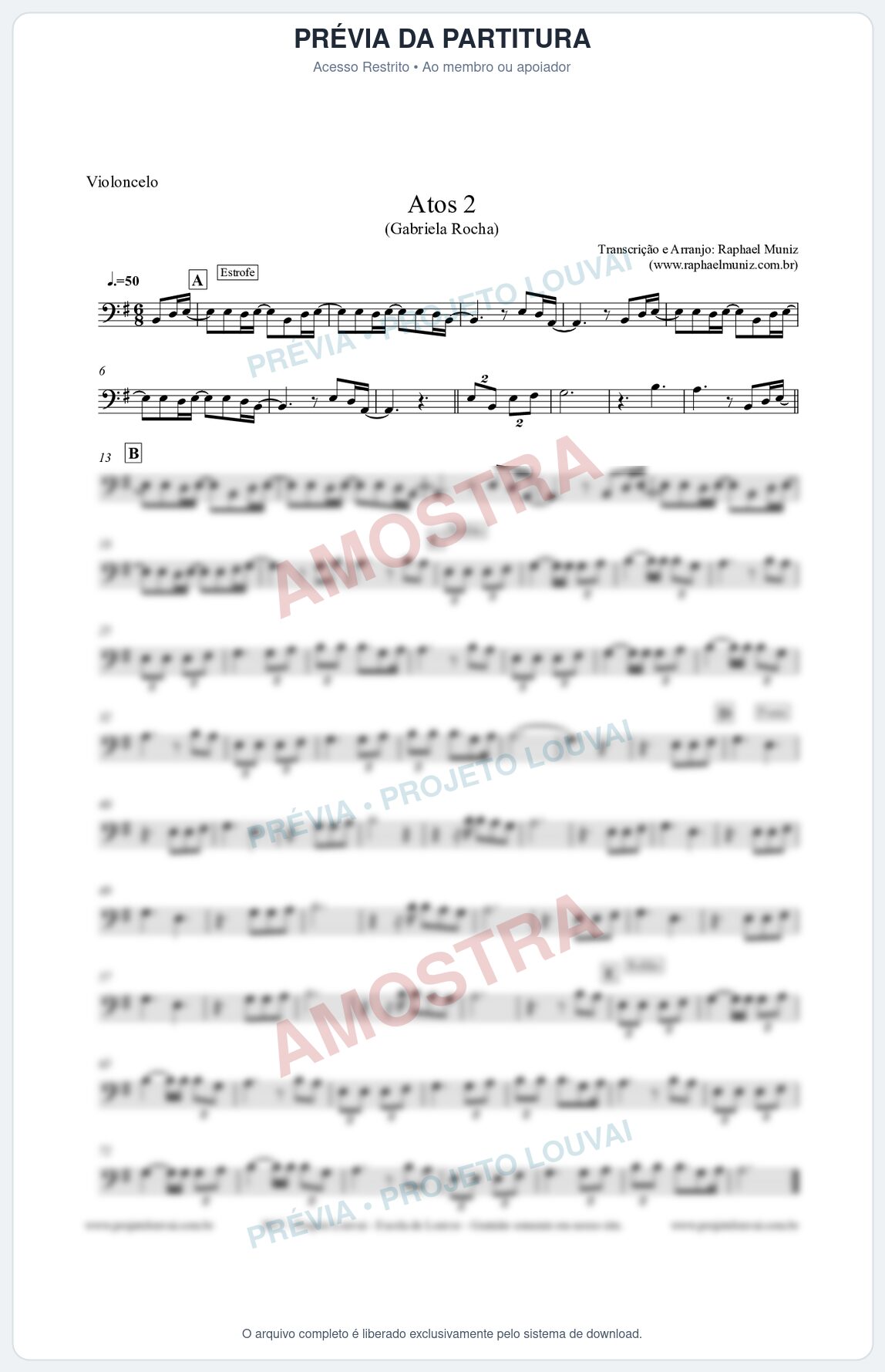 Prévia protegida da primeira página da partitura Partitura para Violoncelo - Atos 2  - Gabriela Rocha