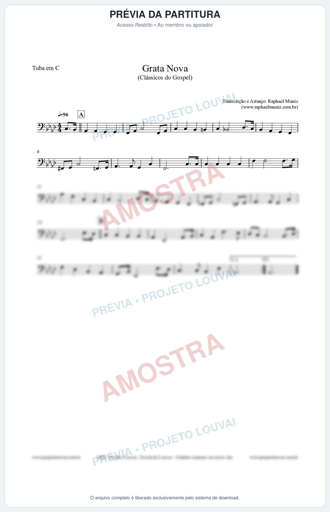 Prévia protegida da primeira página da partitura Partitura para Tuba em C - Grata Nova - Harpa Cristã 18 (Tom Fm) - Clássicos do Gospel