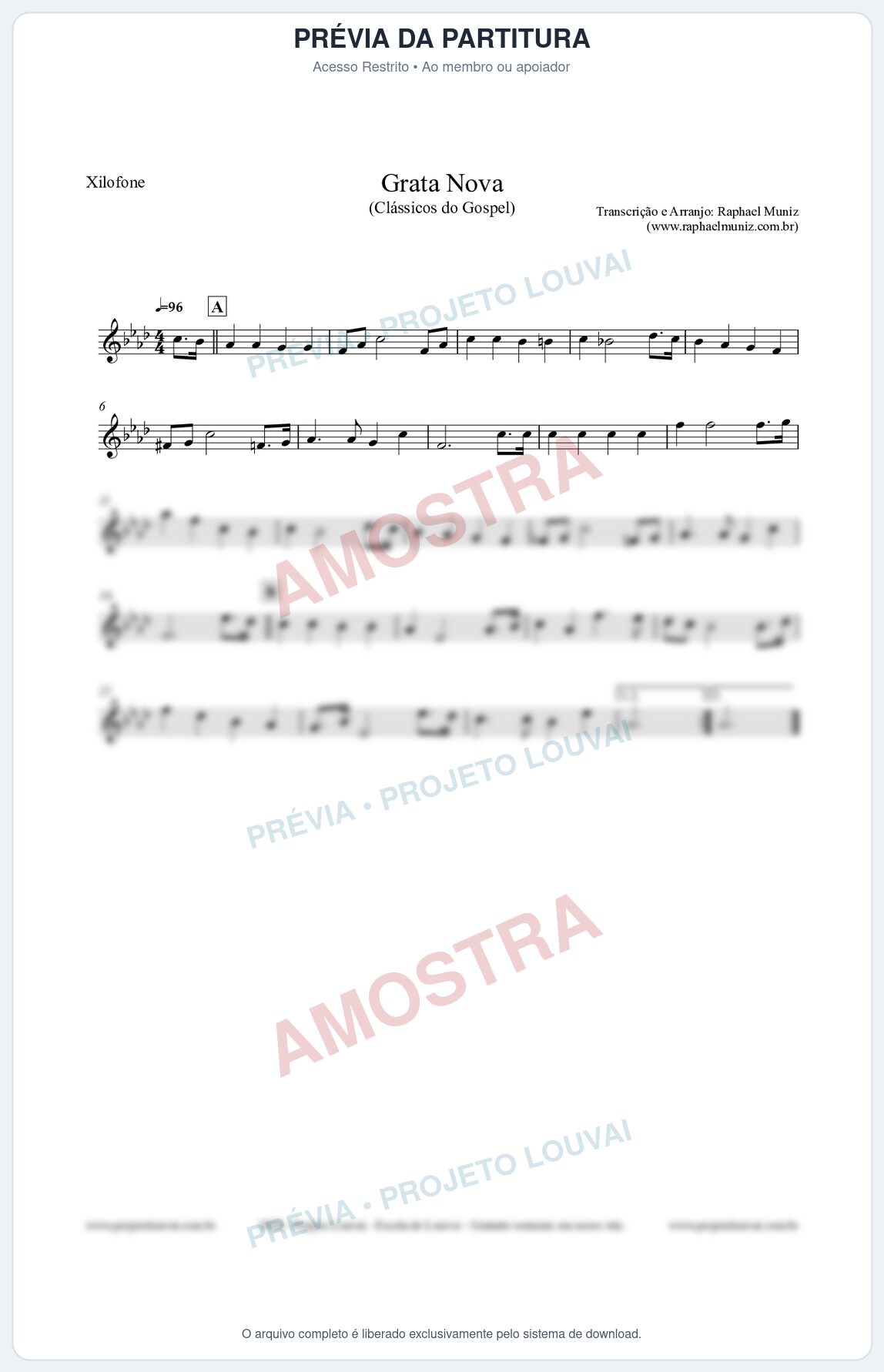 Prévia protegida da primeira página da partitura Partitura para Xilofone - Grata Nova - Harpa Cristã 18 (Tom Fm) - Clássicos do Gospel
