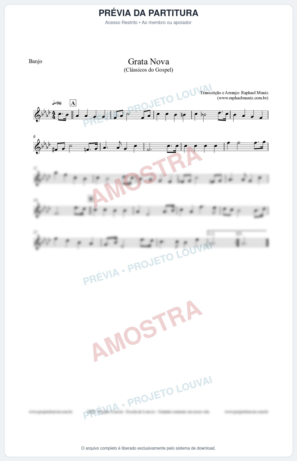 Prévia protegida da primeira página da partitura Partitura para Banjo - Grata Nova - Harpa Cristã 18 (Tom Fm) - Clássicos do Gospel