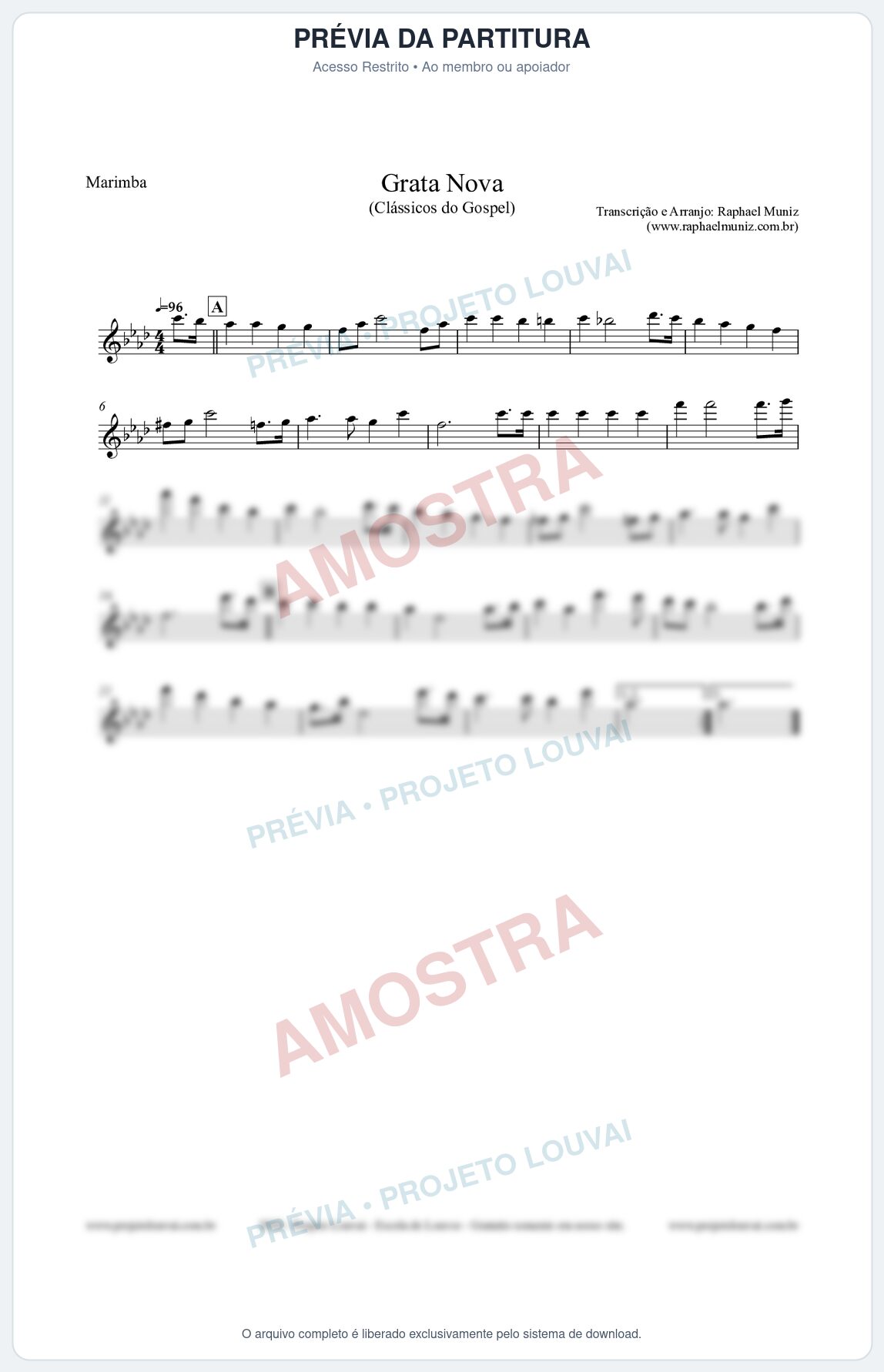 Prévia protegida da primeira página da partitura Partitura para Marimba - Grata Nova - Harpa Cristã 18 (Tom Fm) - Clássicos do Gospel
