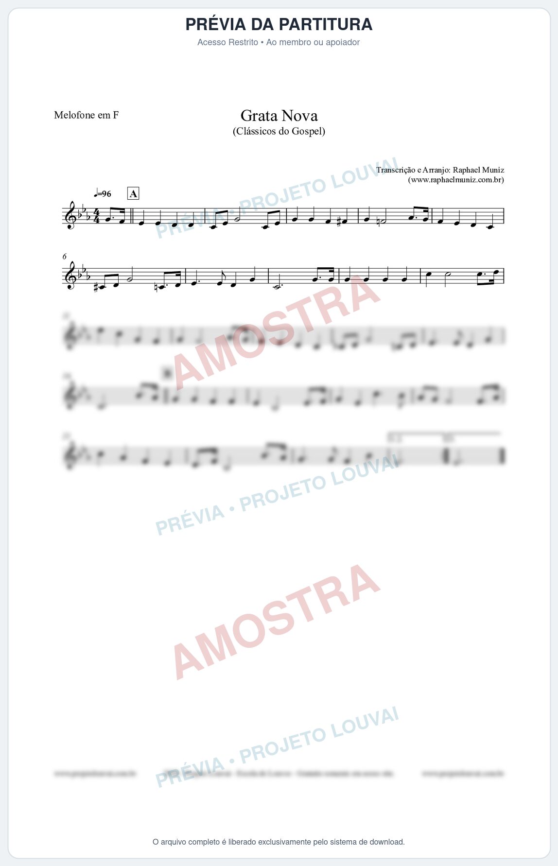 Prévia protegida da primeira página da partitura Partitura para Melofone em F - Grata Nova - Harpa Cristã 18 (Tom Fm) - Clássicos do Gospel