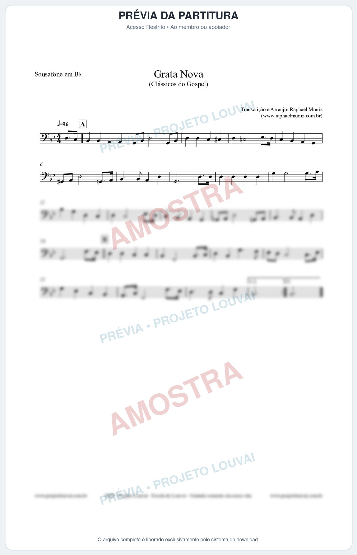 Prévia protegida da primeira página da partitura Partitura para Sousafone em Bb - Grata Nova - Harpa Cristã 18 (Tom Fm) - Clássicos do Gospel