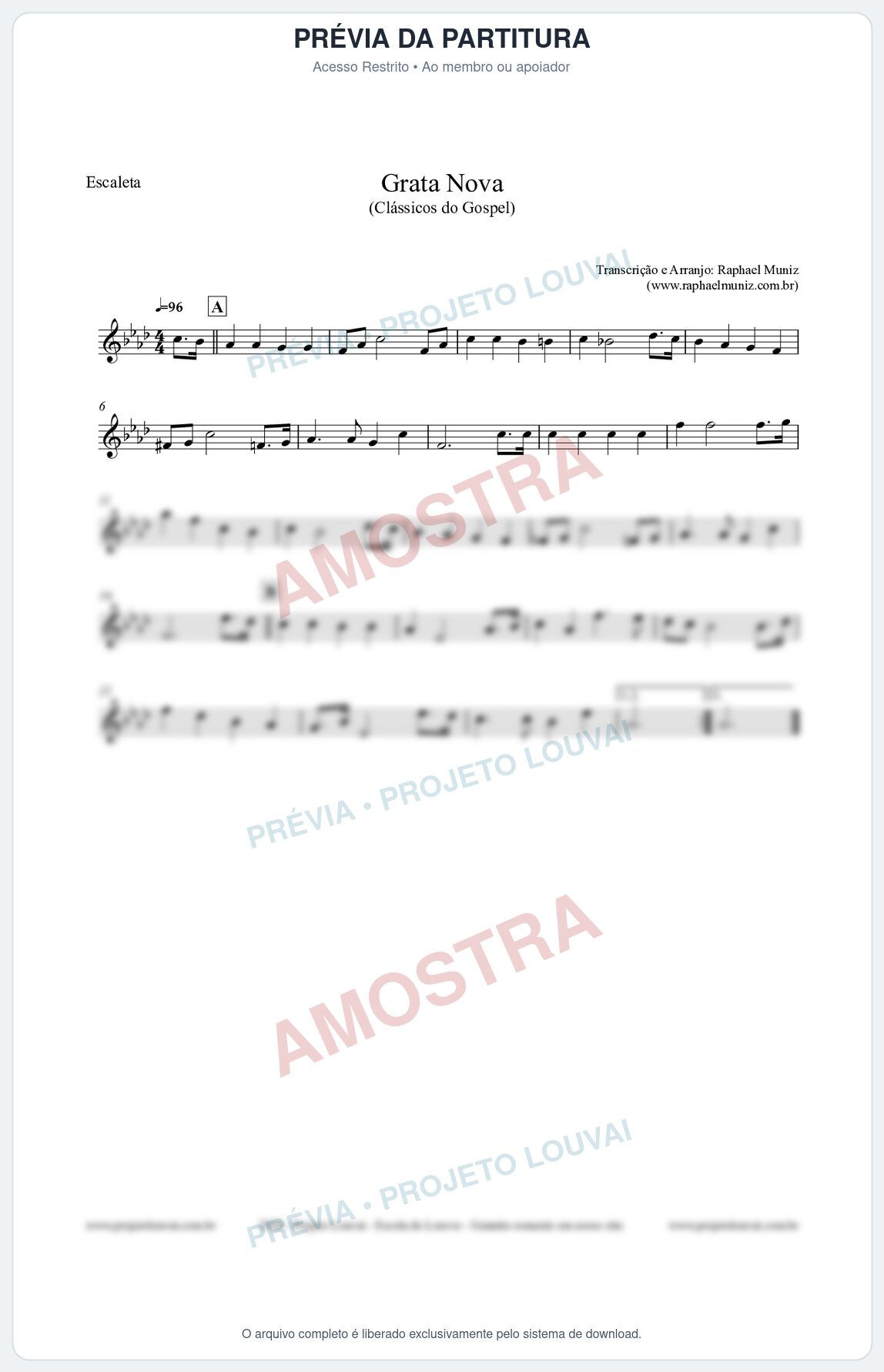 Prévia protegida da primeira página da partitura Partitura para Escaleta - Grata Nova - Harpa Cristã 18 (Tom Fm) - Clássicos do Gospel