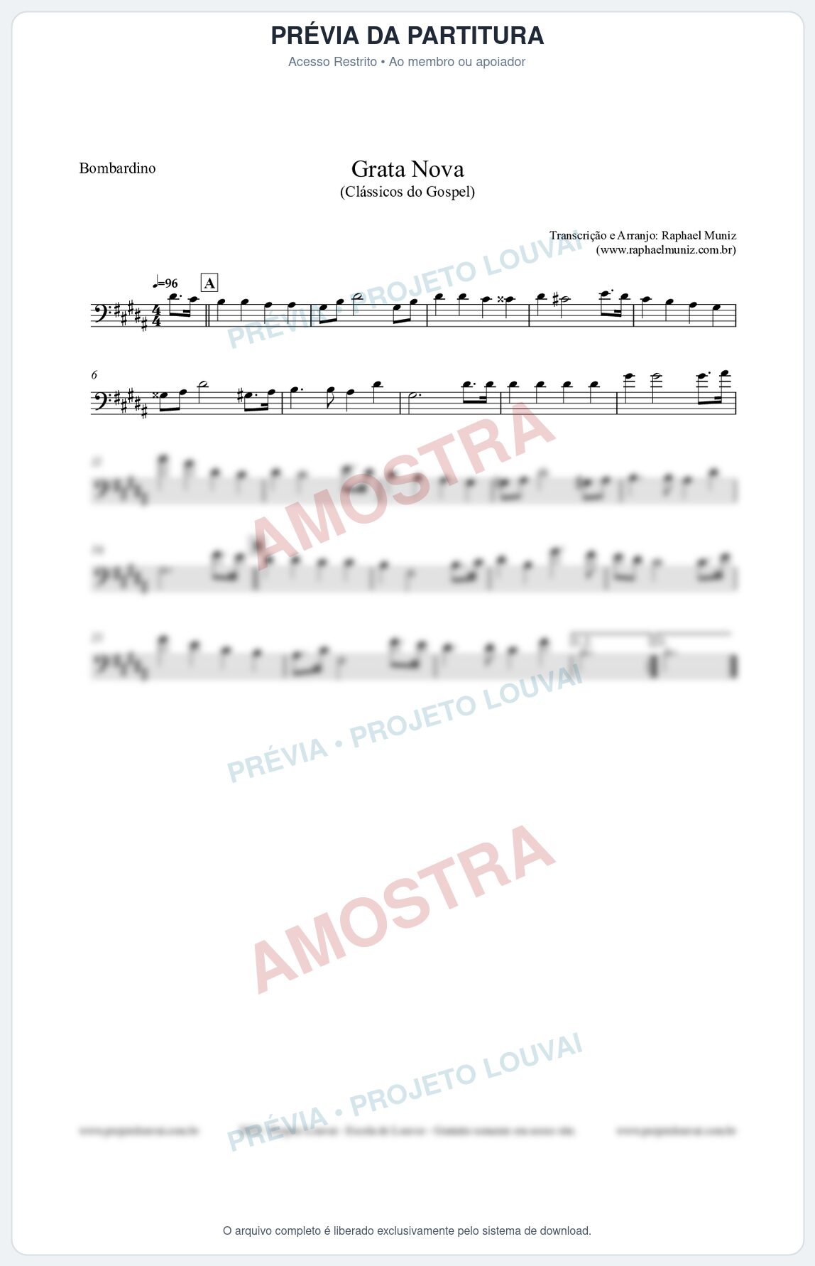 Prévia protegida da primeira página da partitura Partitura para Bombardino - Grata Nova - Harpa Cristã 18 (Tom F#m) - Clássicos do Gospel