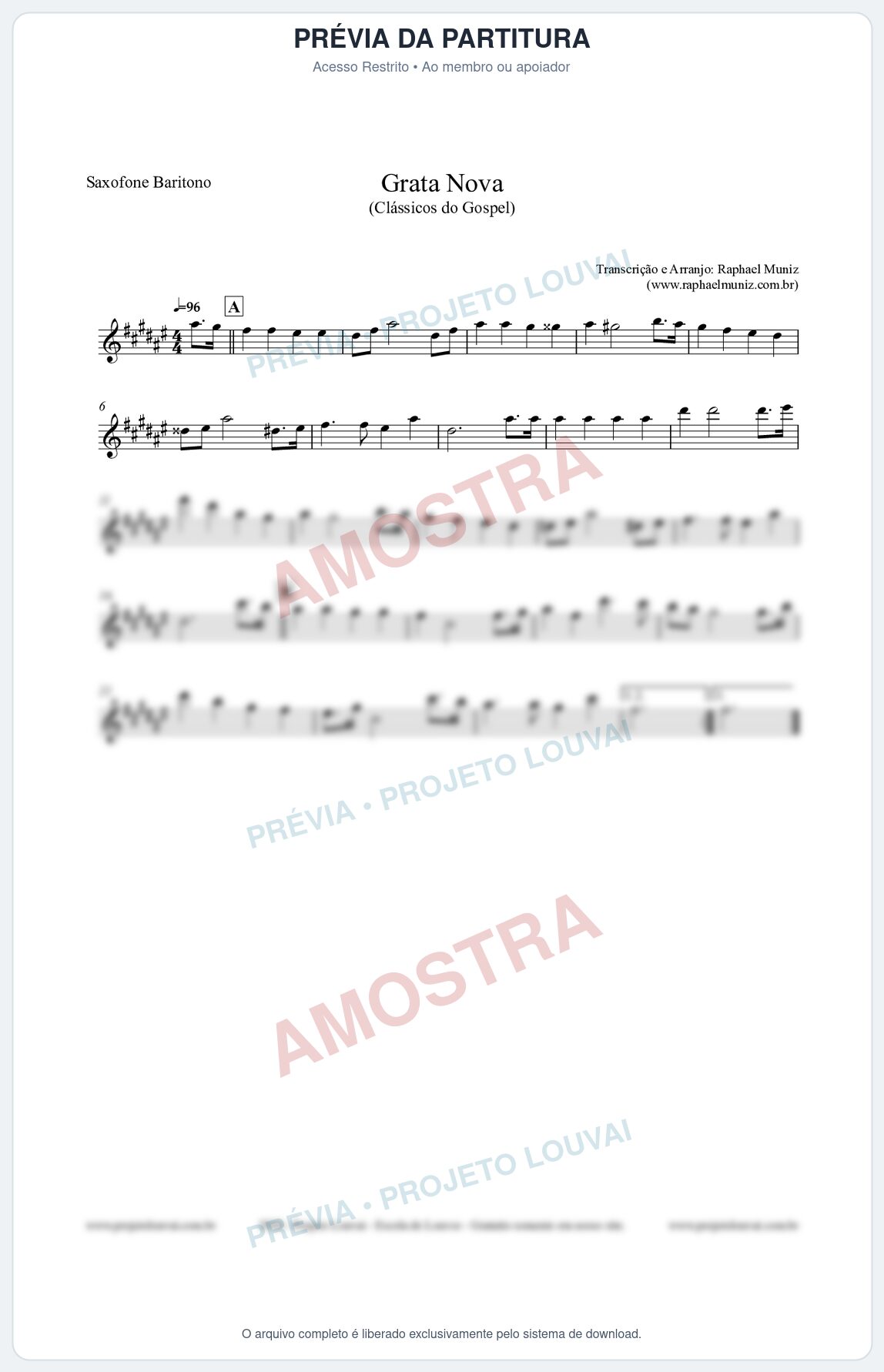Prévia protegida da primeira página da partitura Partitura para Saxofone Barítono - Grata Nova - Harpa Cristã 18 (Tom F#m) - Clássicos do Gospel
