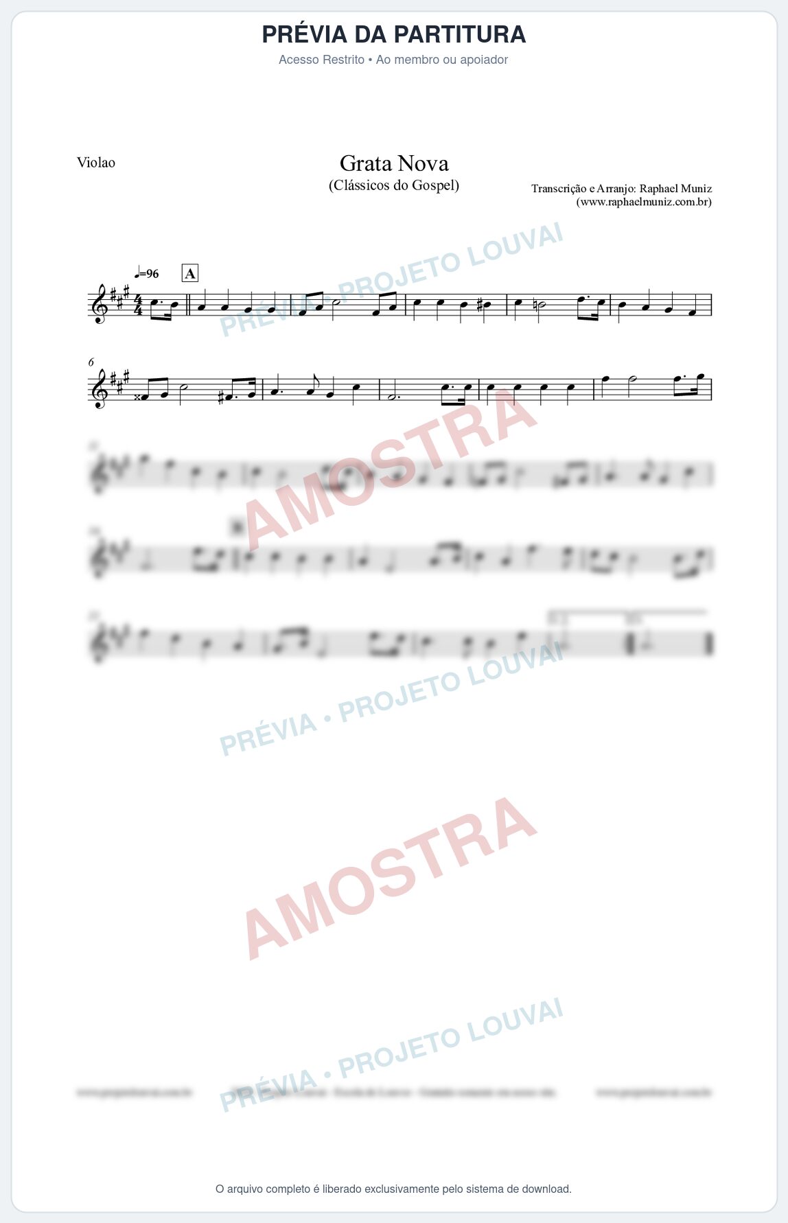 Prévia protegida da primeira página da partitura Partitura para Violão - Grata Nova - Harpa Cristã 18 (Tom F#m) - Clássicos do Gospel
