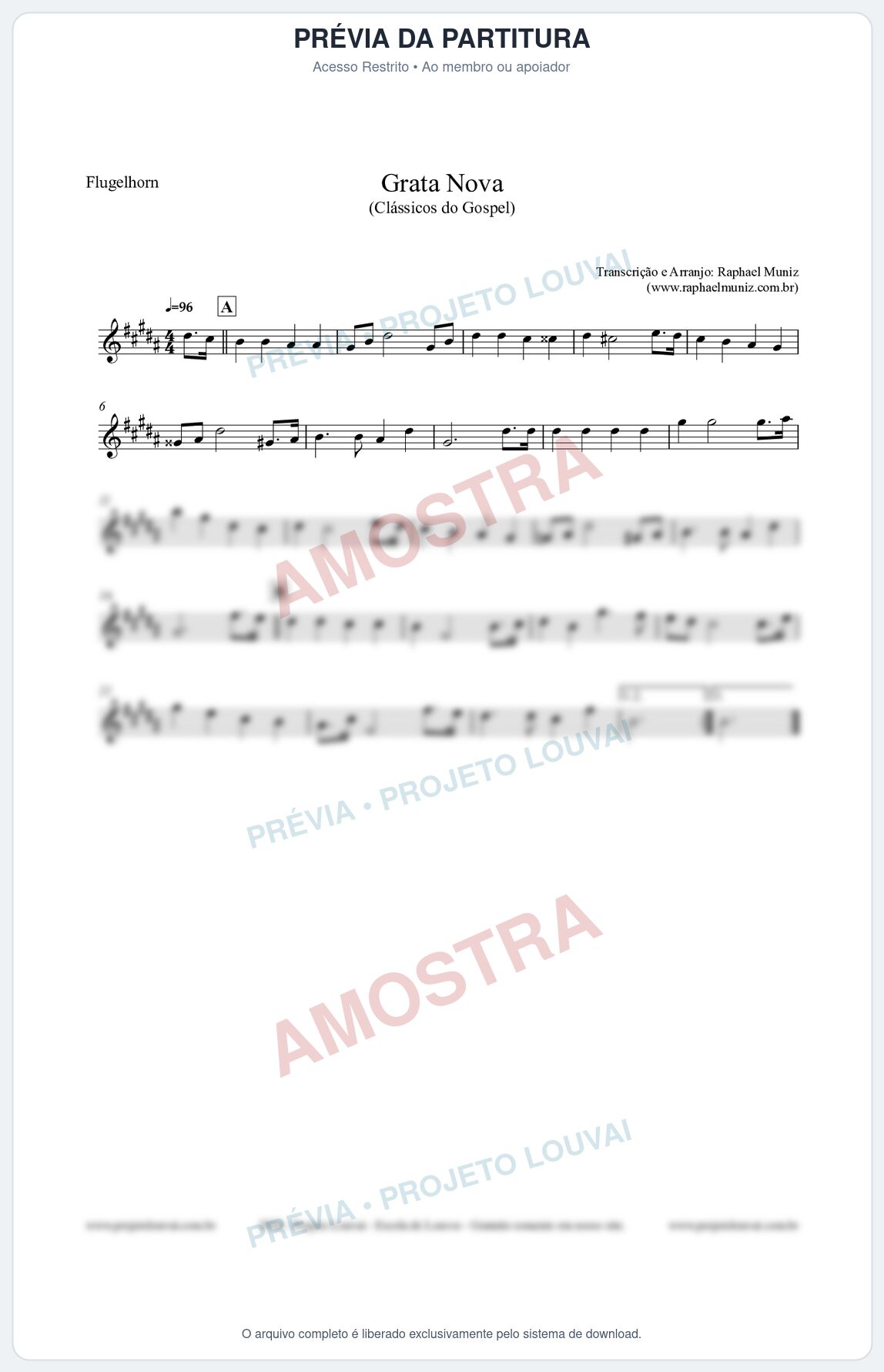 Prévia protegida da primeira página da partitura Partitura para Flugelhorn - Grata Nova - Harpa Cristã 18 (Tom F#m) - Clássicos do Gospel