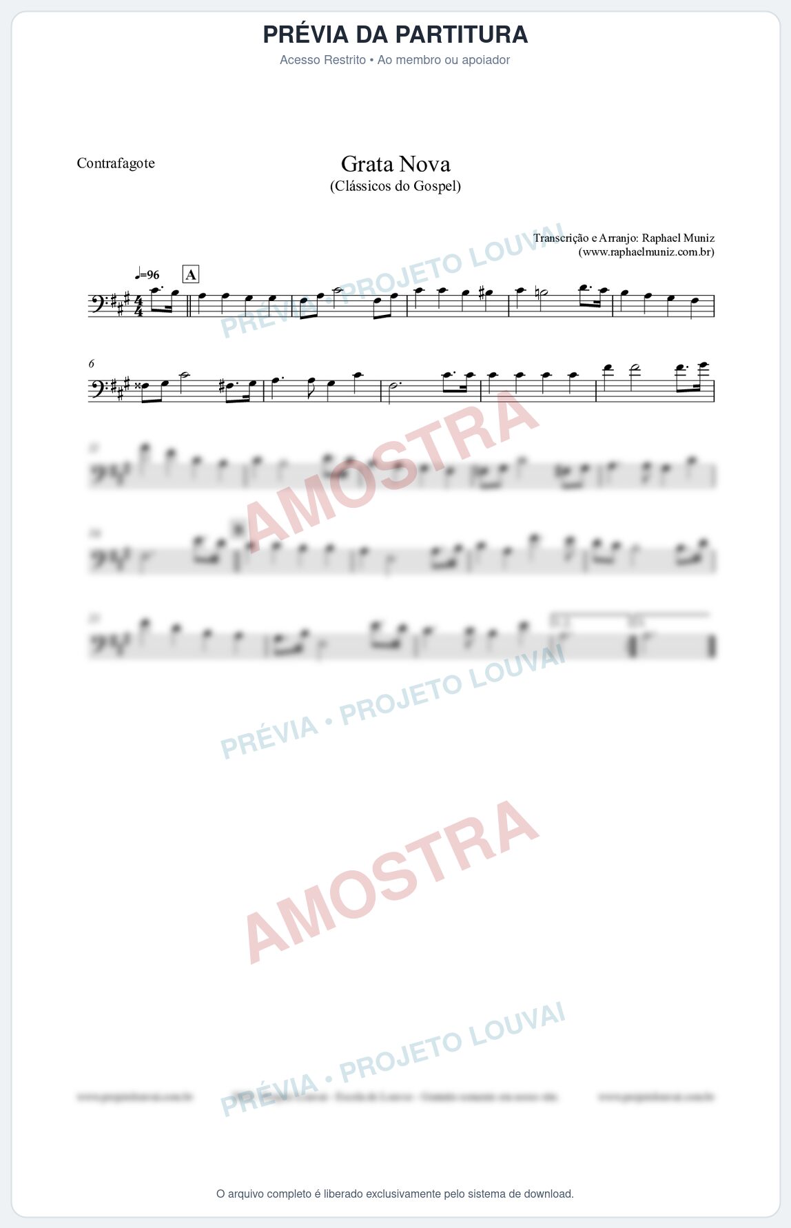 Prévia protegida da primeira página da partitura Partitura para Contrafagote - Grata Nova - Harpa Cristã 18 (Tom F#m) - Clássicos do Gospel