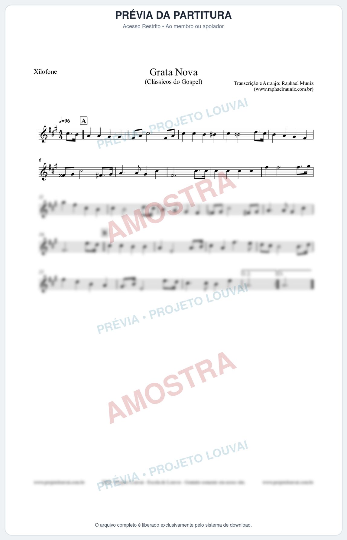 Prévia protegida da primeira página da partitura Partitura para Xilofone - Grata Nova - Harpa Cristã 18 (Tom F#m) - Clássicos do Gospel