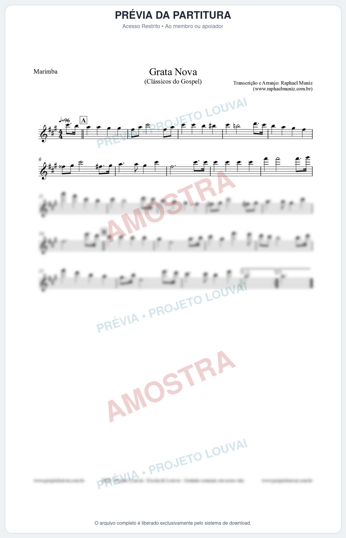 Prévia protegida da primeira página da partitura Partitura para Marimba - Grata Nova - Harpa Cristã 18 (Tom F#m) - Clássicos do Gospel
