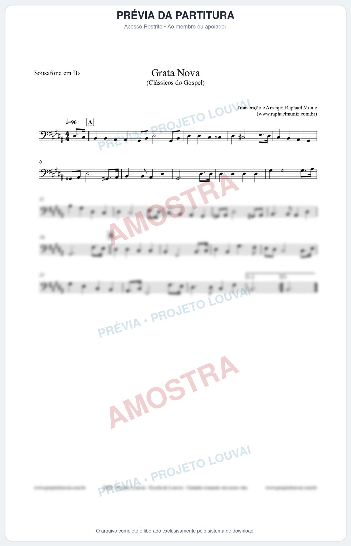 Prévia protegida da primeira página da partitura Partitura para Sousafone em Bb - Grata Nova - Harpa Cristã 18 (Tom F#m) - Clássicos do Gospel