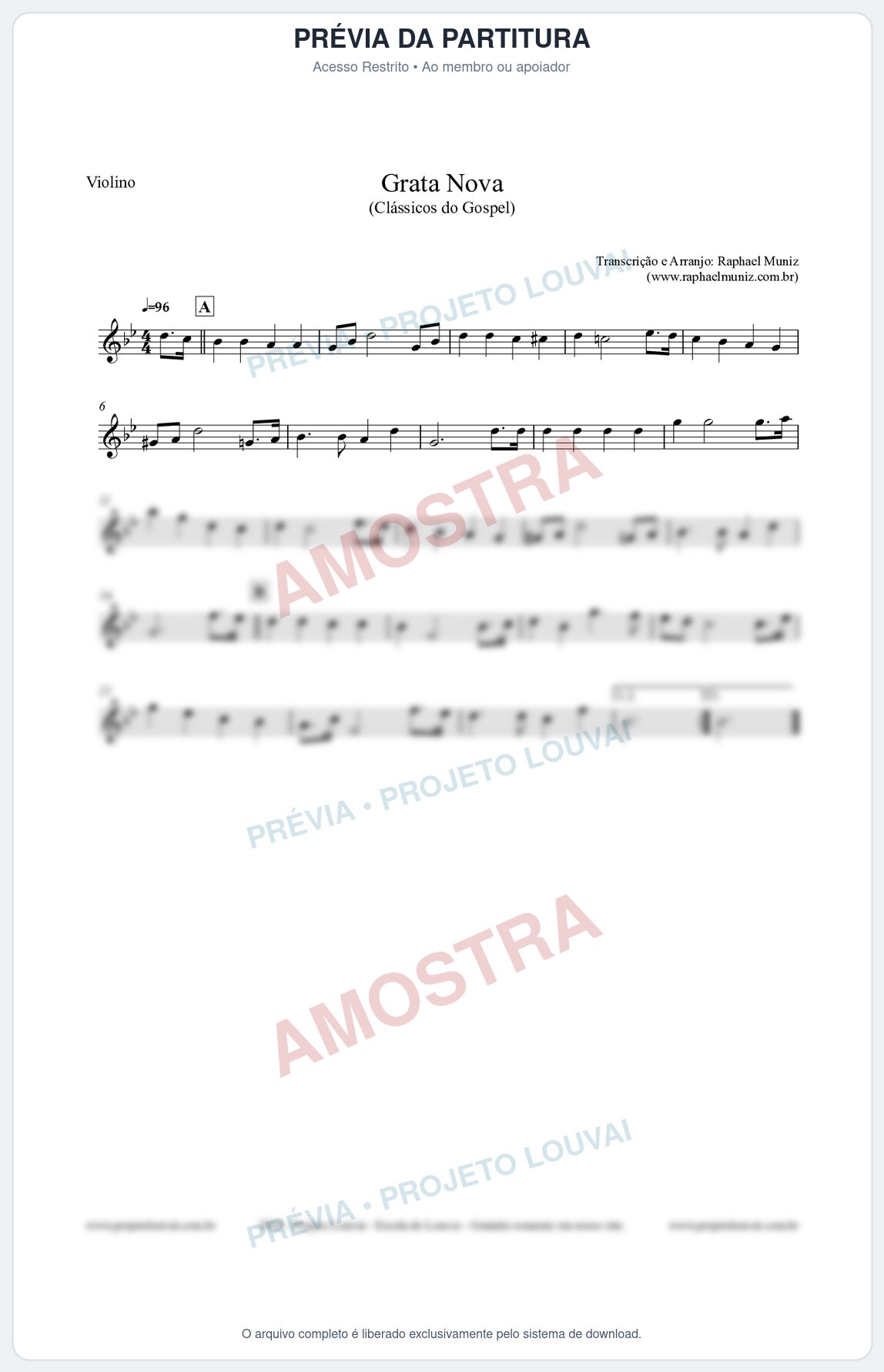 Prévia protegida da primeira página da partitura Partitura para Violino - Grata Nova - Harpa Cristã 18 (Tom Gm) - Clássicos do Gospel