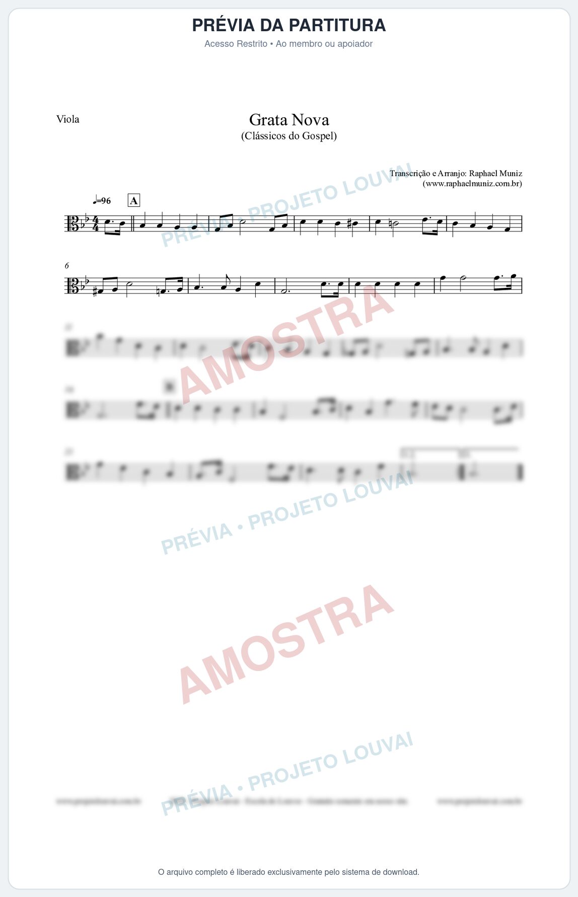 Prévia protegida da primeira página da partitura Partitura para Viola - Grata Nova - Harpa Cristã 18 (Tom Gm) - Clássicos do Gospel