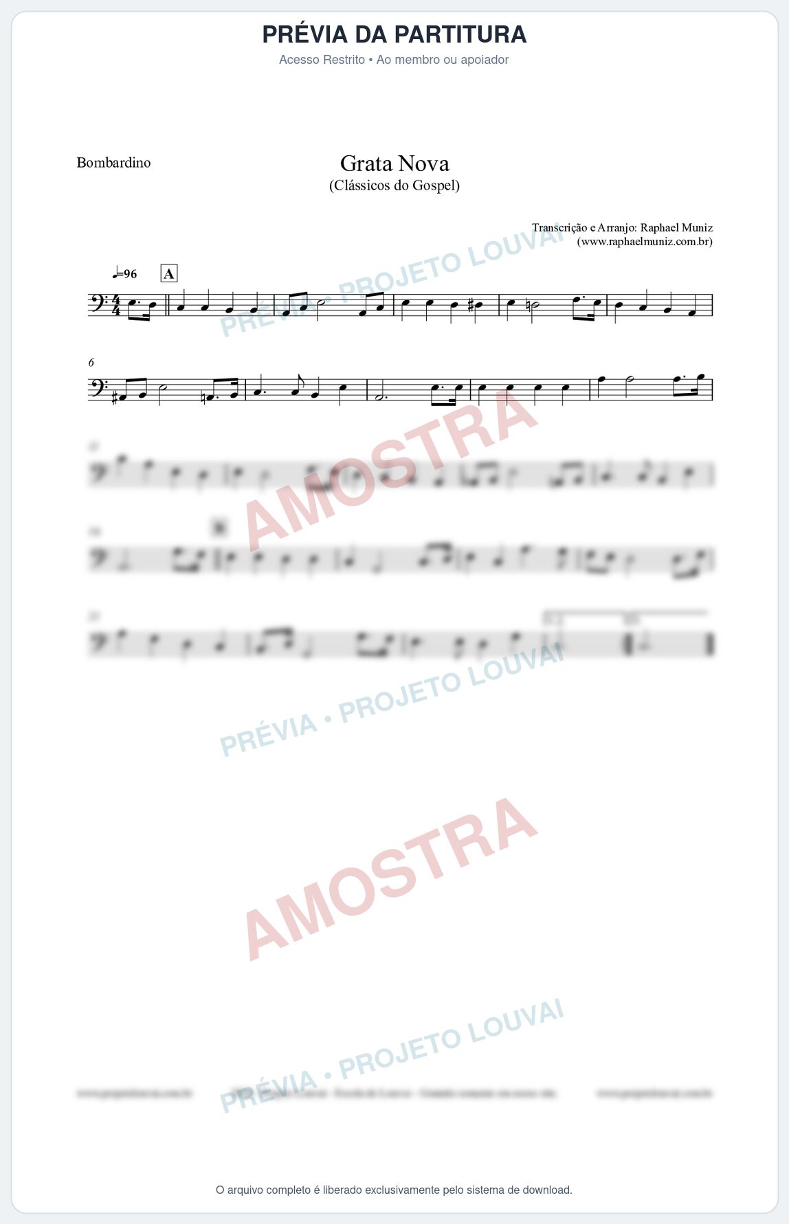 Prévia protegida da primeira página da partitura Partitura para Bombardino - Grata Nova - Harpa Cristã 18 (Tom Gm) - Clássicos do Gospel