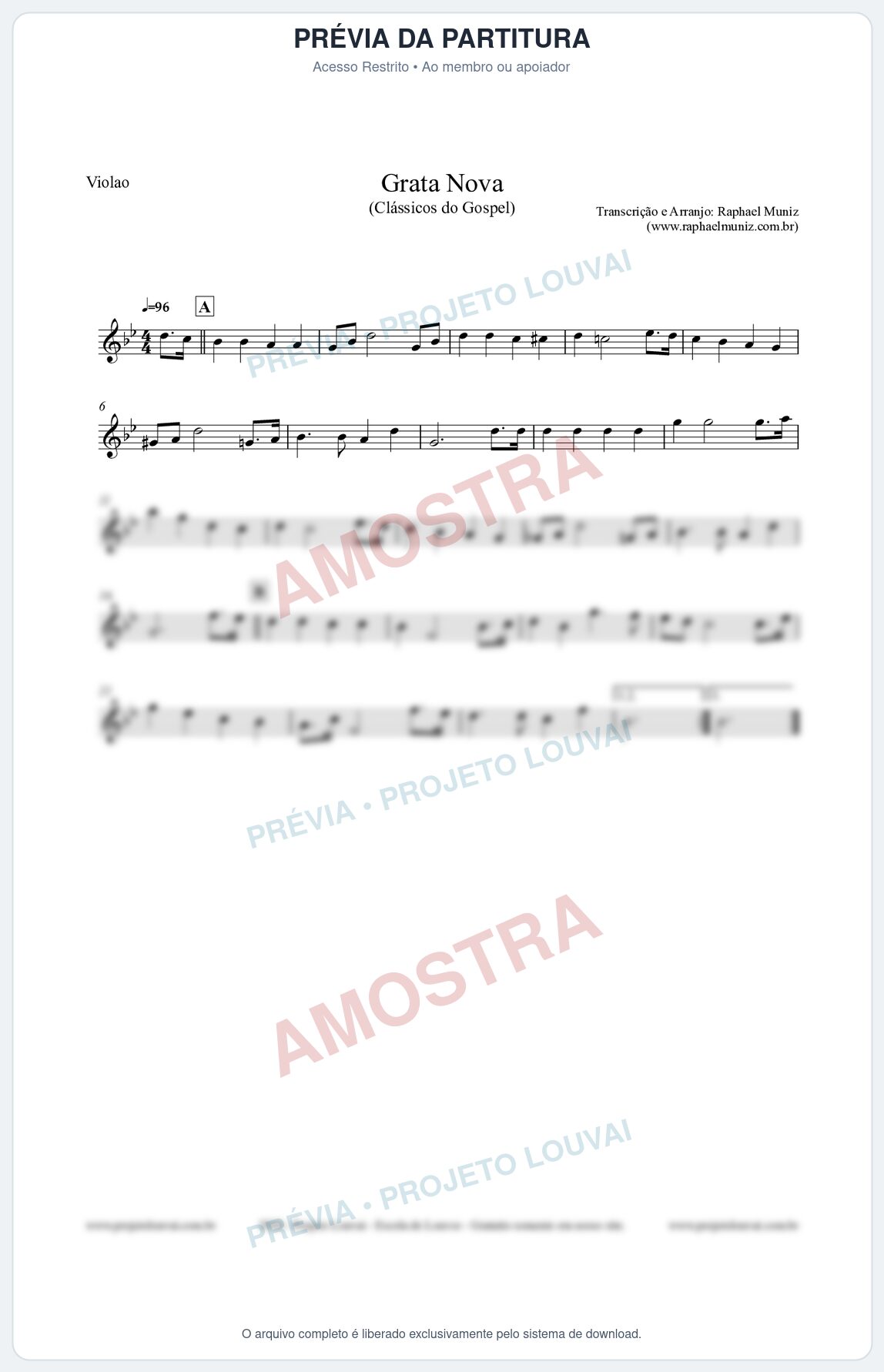 Prévia protegida da primeira página da partitura Partitura para Violão - Grata Nova - Harpa Cristã 18 (Tom Gm) - Clássicos do Gospel