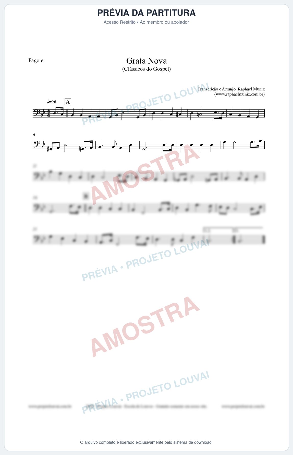 Prévia protegida da primeira página da partitura Partitura para Fagote - Grata Nova - Harpa Cristã 18 (Tom Gm) - Clássicos do Gospel
