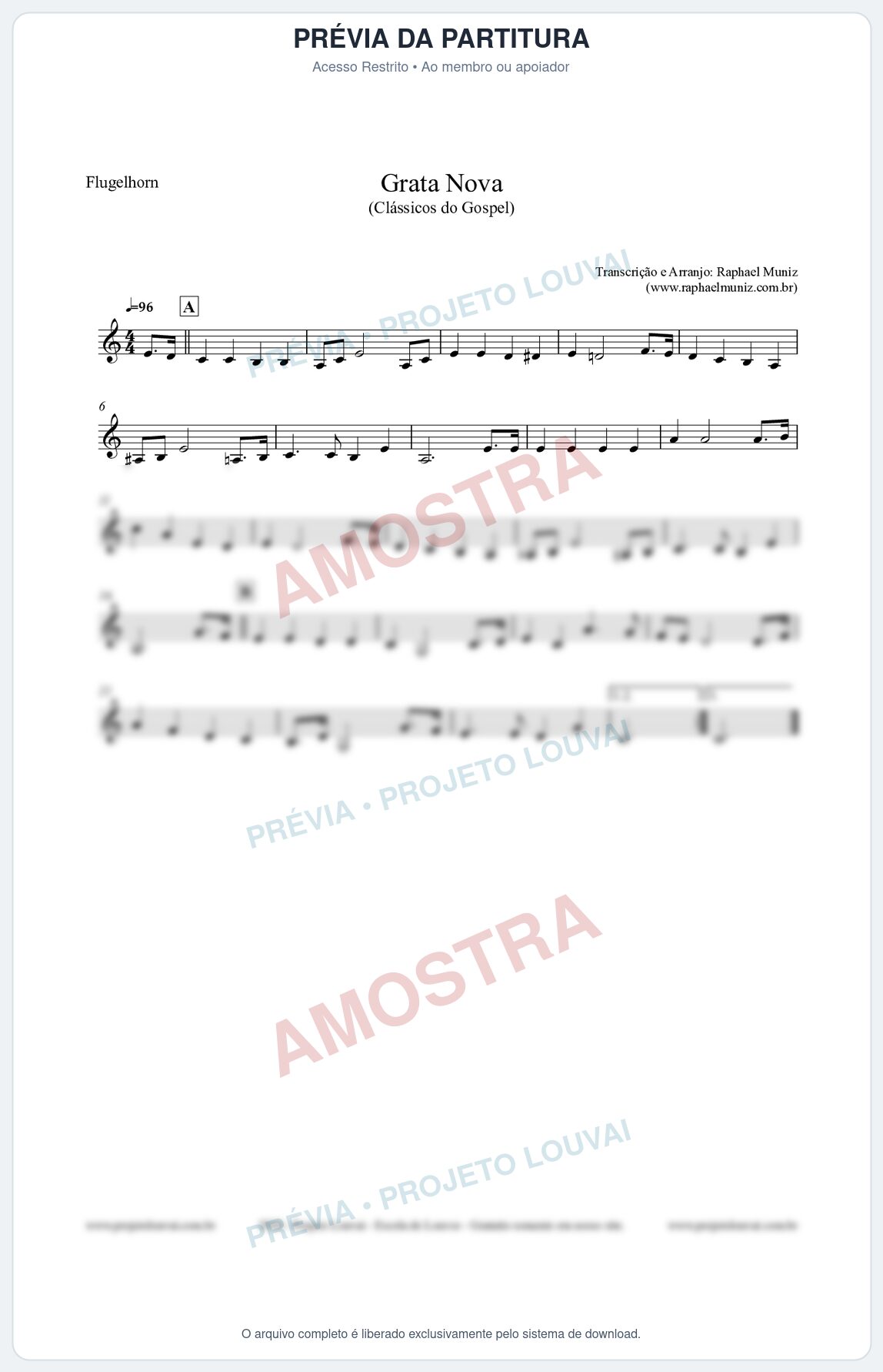 Prévia protegida da primeira página da partitura Partitura para Flugelhorn - Grata Nova - Harpa Cristã 18 (Tom Gm) - Clássicos do Gospel
