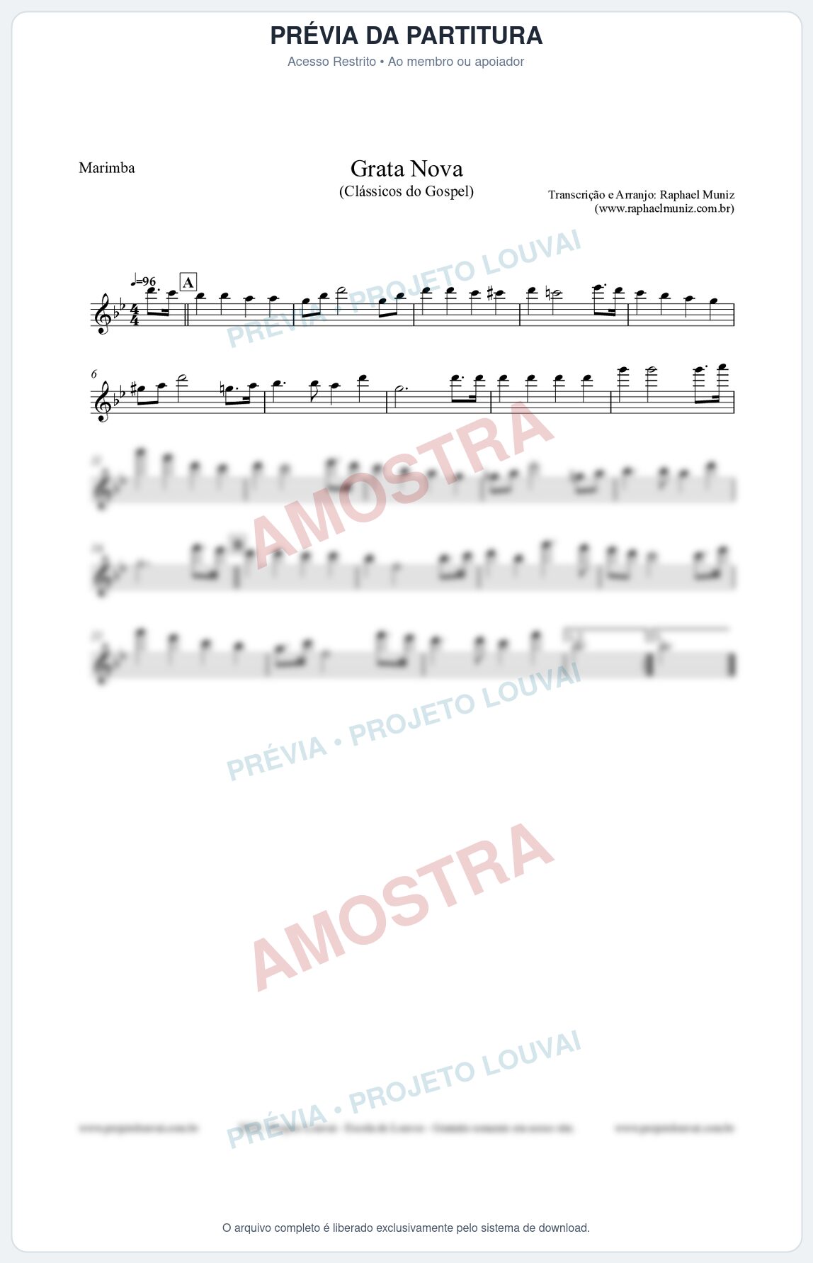 Prévia protegida da primeira página da partitura Partitura para Marimba - Grata Nova - Harpa Cristã 18 (Tom Gm) - Clássicos do Gospel