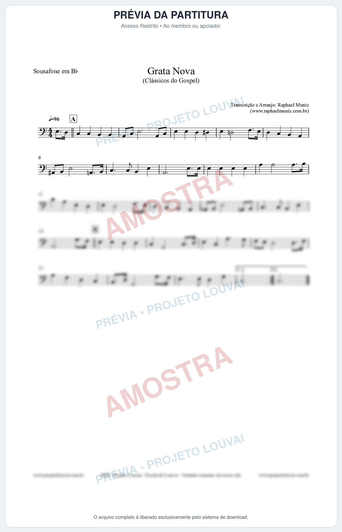 Prévia protegida da primeira página da partitura Partitura para Sousafone em Bb - Grata Nova - Harpa Cristã 18 (Tom Gm) - Clássicos do Gospel