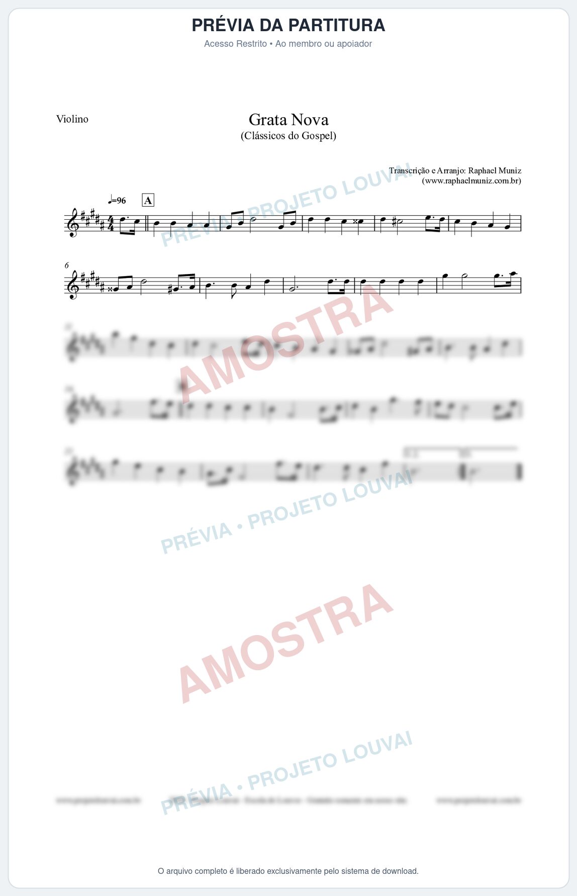 Prévia protegida da primeira página da partitura Partitura para Violino - Grata Nova - Harpa Cristã 18 (Tom G#m) - Clássicos do Gospel