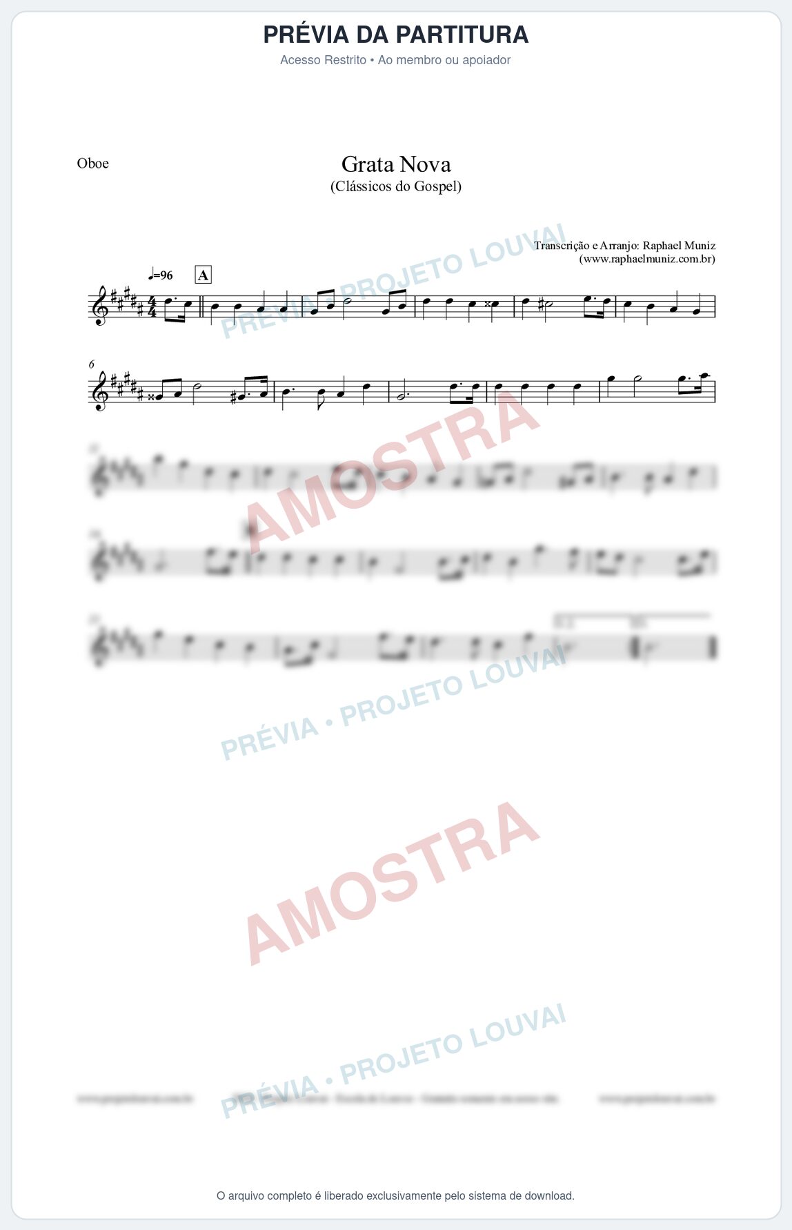Prévia protegida da primeira página da partitura Partitura para Oboé - Grata Nova - Harpa Cristã 18 (Tom G#m) - Clássicos do Gospel