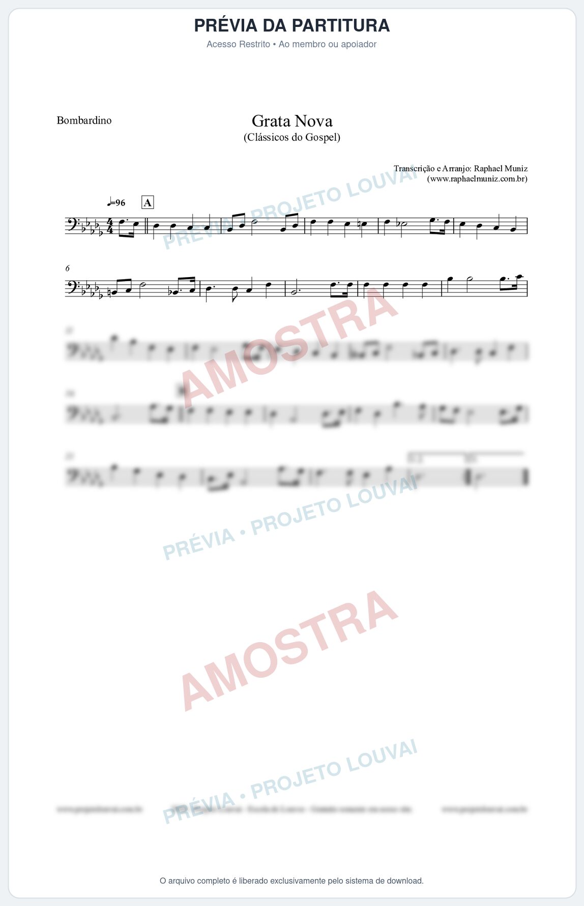 Prévia protegida da primeira página da partitura Partitura para Bombardino - Grata Nova - Harpa Cristã 18 (Tom G#m) - Clássicos do Gospel