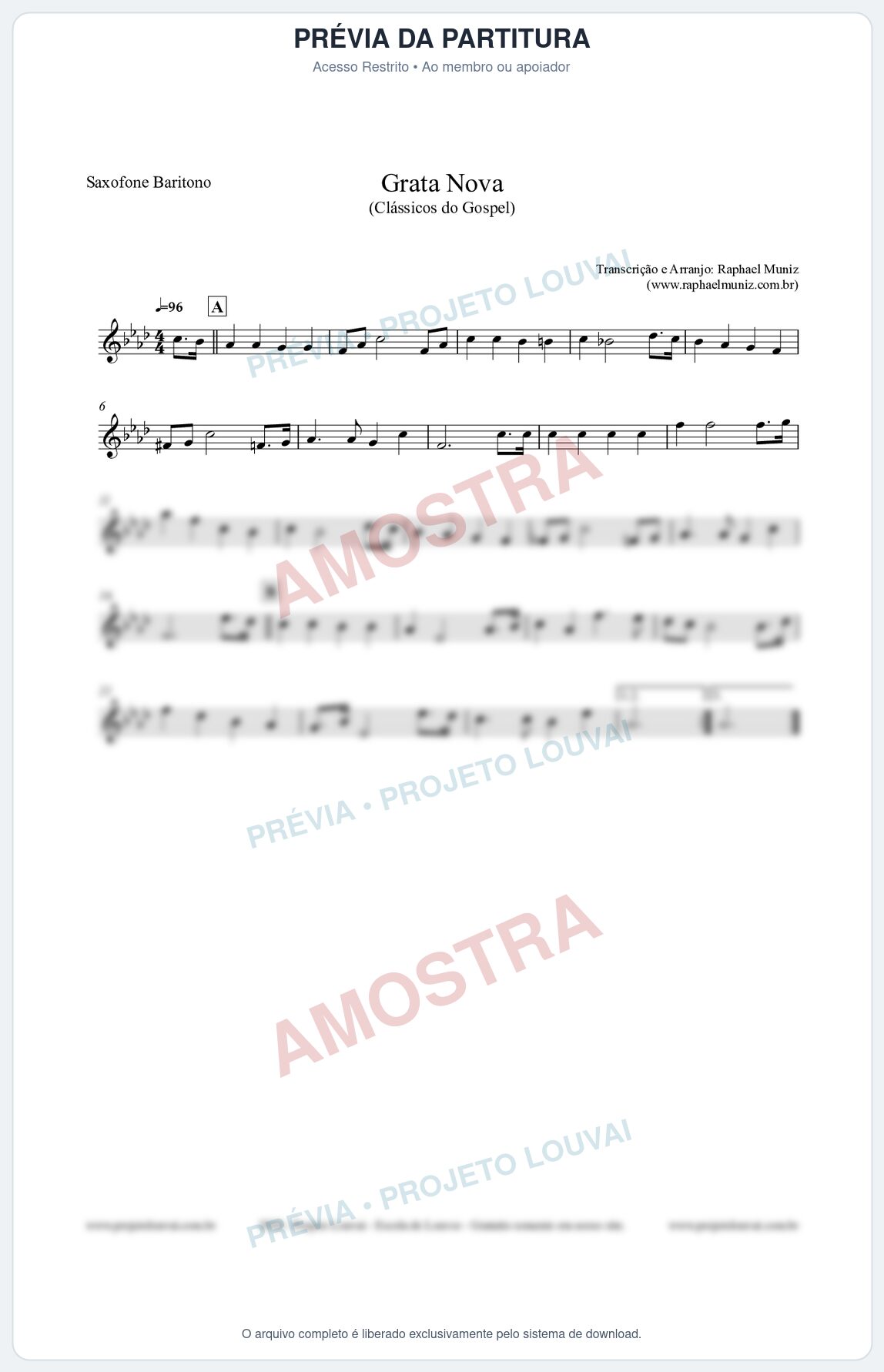 Prévia protegida da primeira página da partitura Partitura para Saxofone Barítono - Grata Nova - Harpa Cristã 18 (Tom G#m) - Clássicos do Gospel