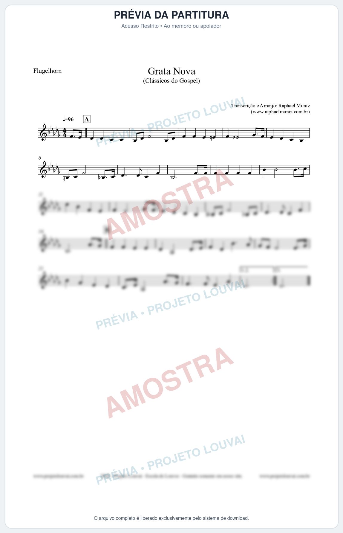 Prévia protegida da primeira página da partitura Partitura para Flugelhorn - Grata Nova - Harpa Cristã 18 (Tom G#m) - Clássicos do Gospel