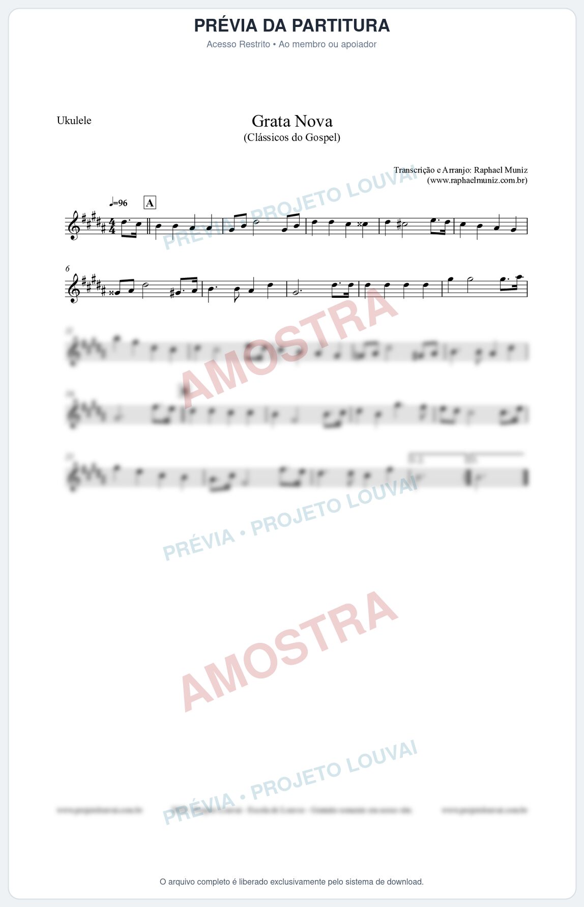 Prévia protegida da primeira página da partitura Partitura para Ukulele - Grata Nova - Harpa Cristã 18 (Tom G#m) - Clássicos do Gospel