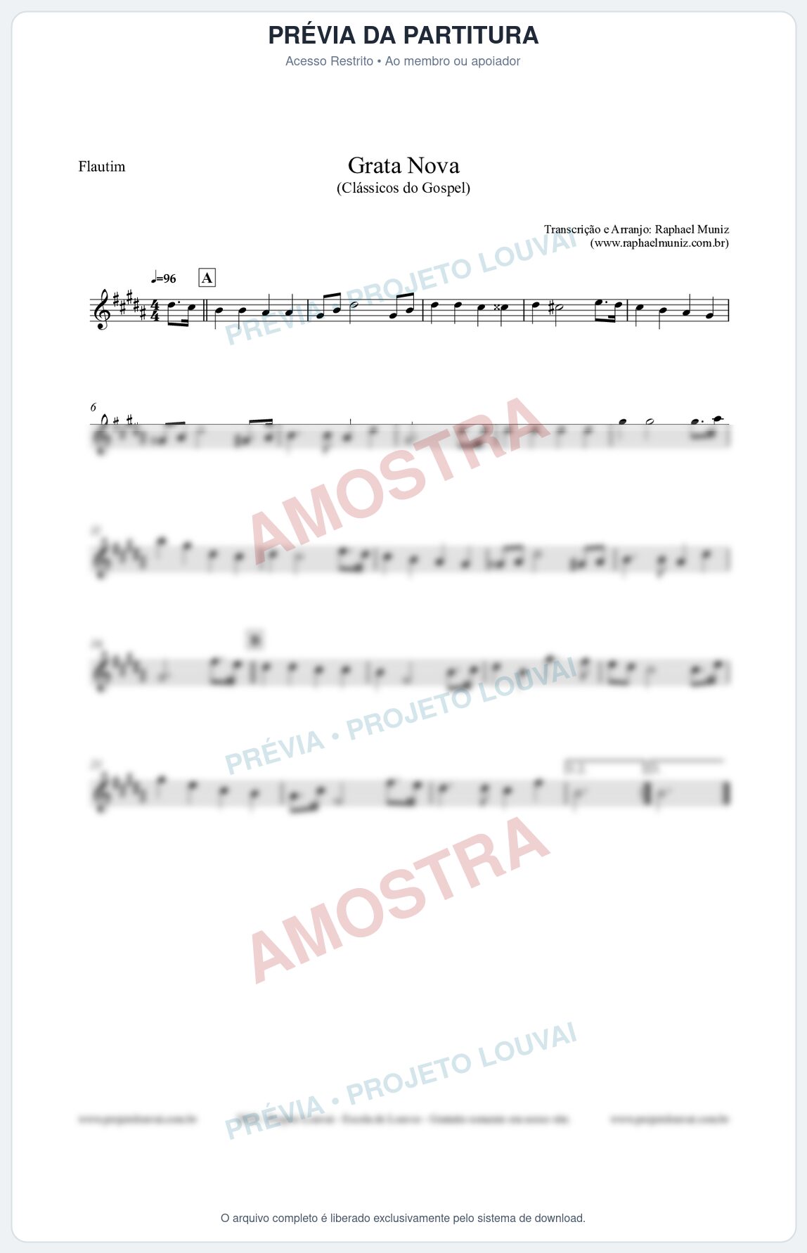 Prévia protegida da primeira página da partitura Partitura para Flautim - Grata Nova - Harpa Cristã 18 (Tom G#m) - Clássicos do Gospel